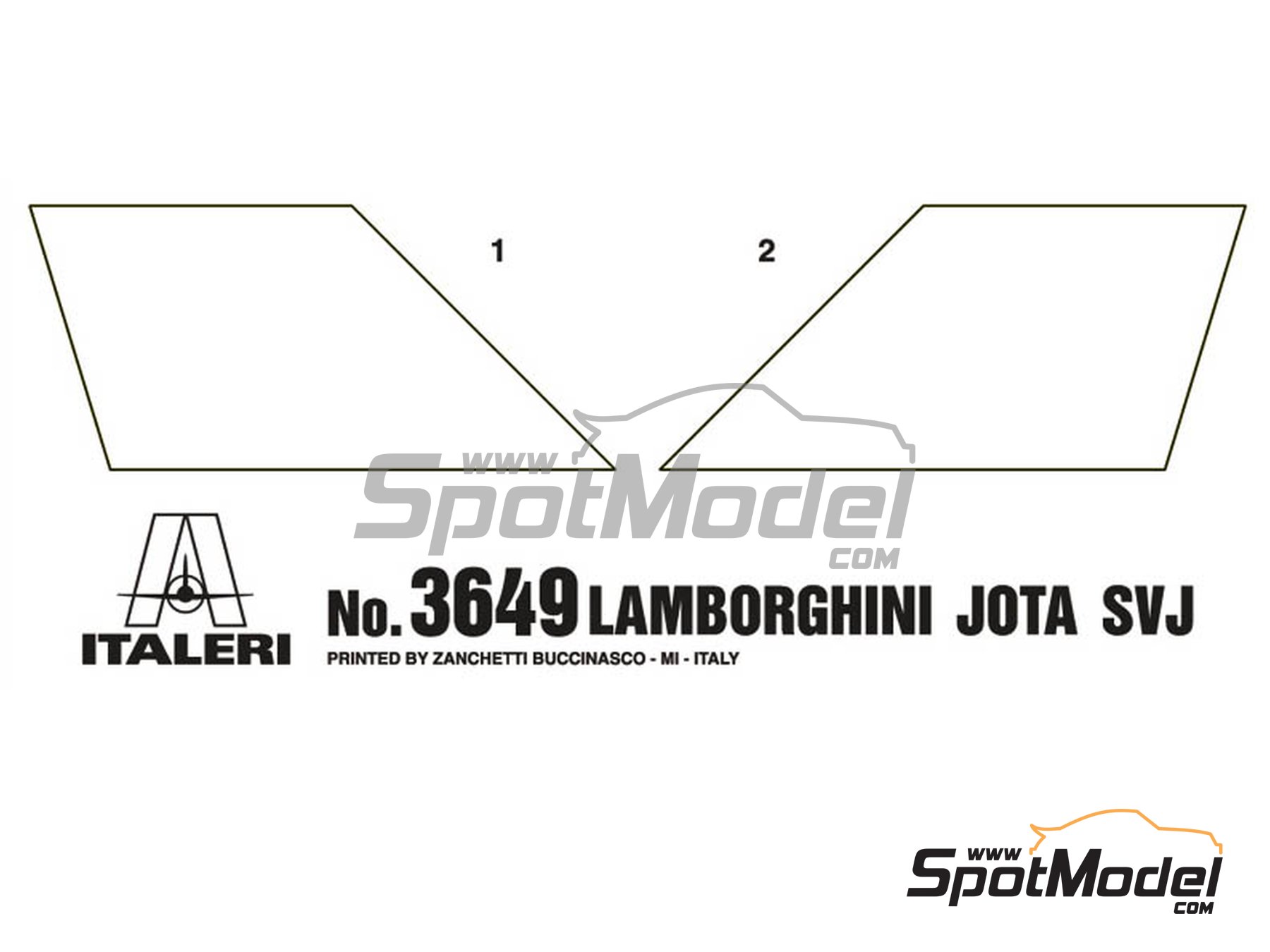 Image 4: Lamborghini Miura Jota SVJ -  1970 | Car scale model kit in 1/24 scale manufactured by Italeri (ref.&nbsp;3649, also 8001283036498)