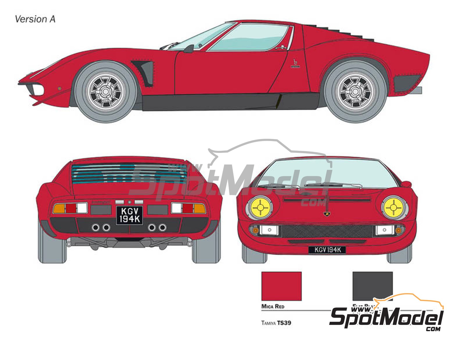 Image 5: Lamborghini Miura Jota SVJ -  1970 | Car scale model kit in 1/24 scale manufactured by Italeri (ref.&nbsp;3649, also 8001283036498)