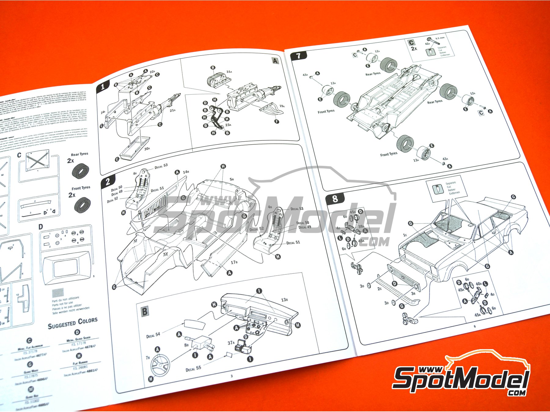 Image 4: Ford Escort Mk. II RS1800 sponsored by Rothmans - Lombard RAC Rally 1981 | Car scale model kit in 1/24 scale manufactured by Italeri (ref. 3650, also 8001283036504, IT3650 and ITA3650)