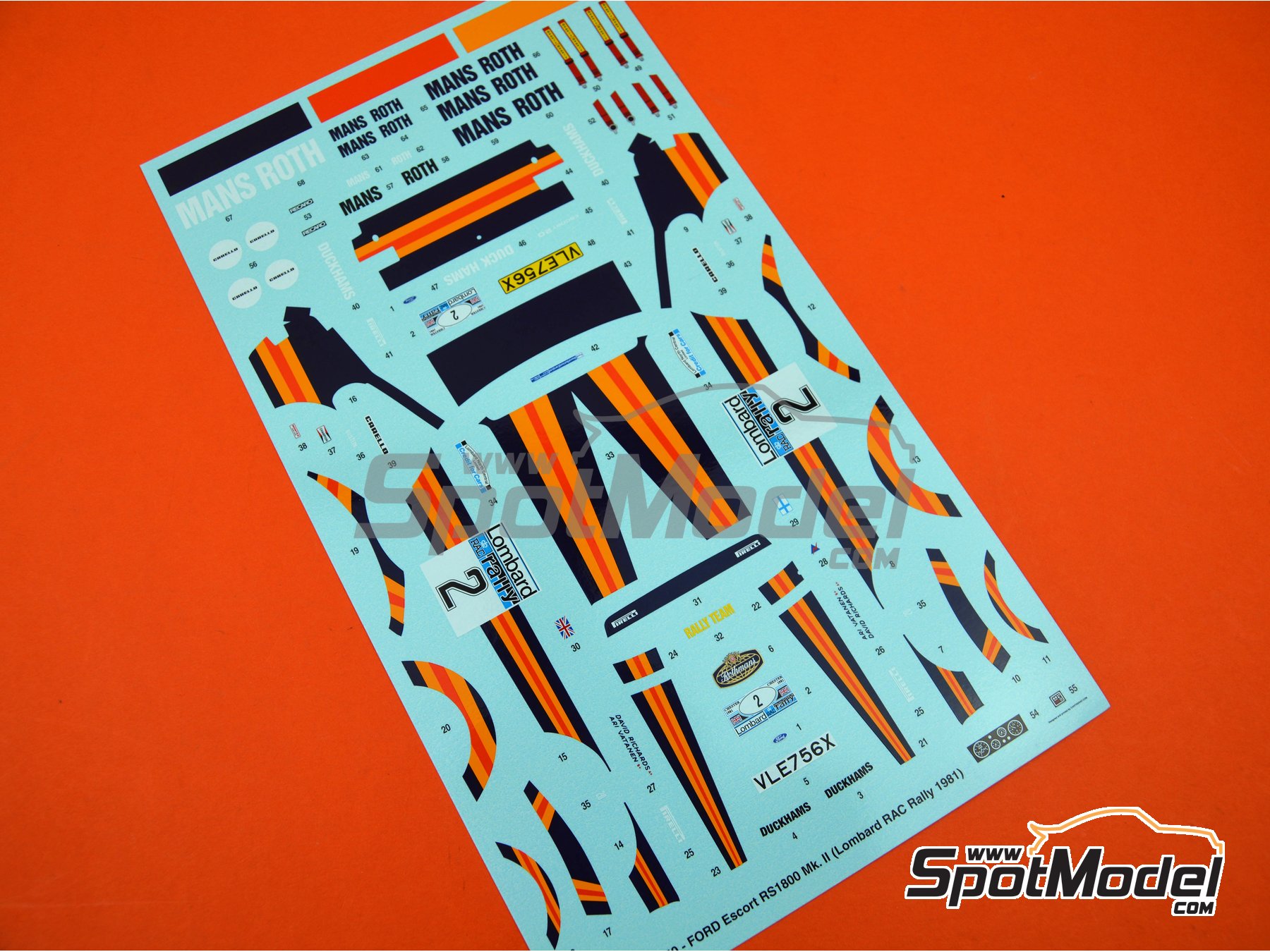 Image 7: Ford Escort Mk. II RS1800 sponsored by Rothmans - Lombard RAC Rally 1981 | Car scale model kit in 1/24 scale manufactured by Italeri (ref. 3650, also 8001283036504, IT3650 and ITA3650)