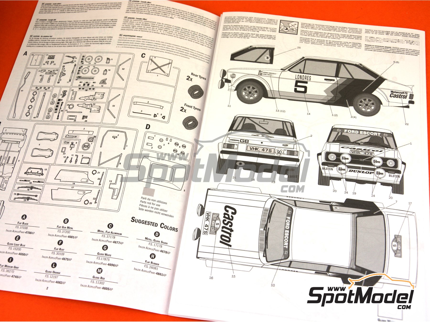 Image 11: Ford Escort Mk. II RS1800 sponsored by Castrol - Monte Carlo Rally - Rallye Automobile de Monte-Carlo 1979 | Car scale model kit in 1/24 scale manufactured by Italeri (ref.&nbsp;3655, also 8001283036559)