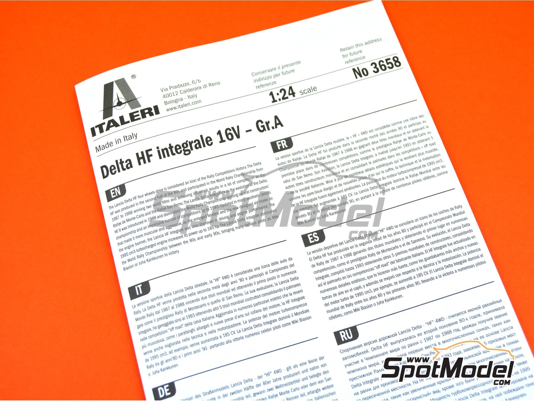 Image 10: Lancia Delta HF Integrale 16V Martini International Racing Team - Monte Carlo Rally - Rallye Automobile de Monte-Carlo 1990 | Car scale model kit in 1/24 scale manufactured by Italeri (ref. 3658, also 8001283036580)