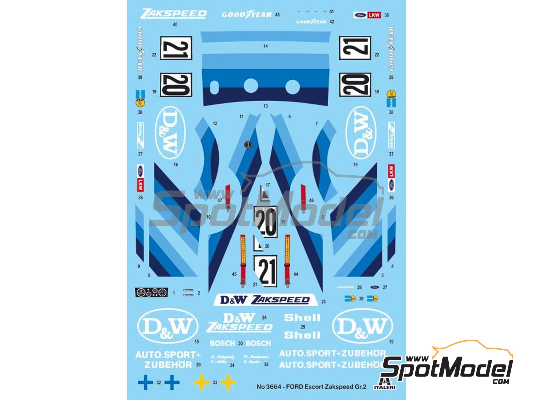 Image 3: Ford Escort Zakspeed Group 2 Zakspeed Team sponsored by D&W - European Touring Car Championship ETCC 1979 | Car scale model kit in 1/24 scale manufactured by Italeri (ref.&nbsp;3664, also 8001283036641, IT3664 and ITA3664)