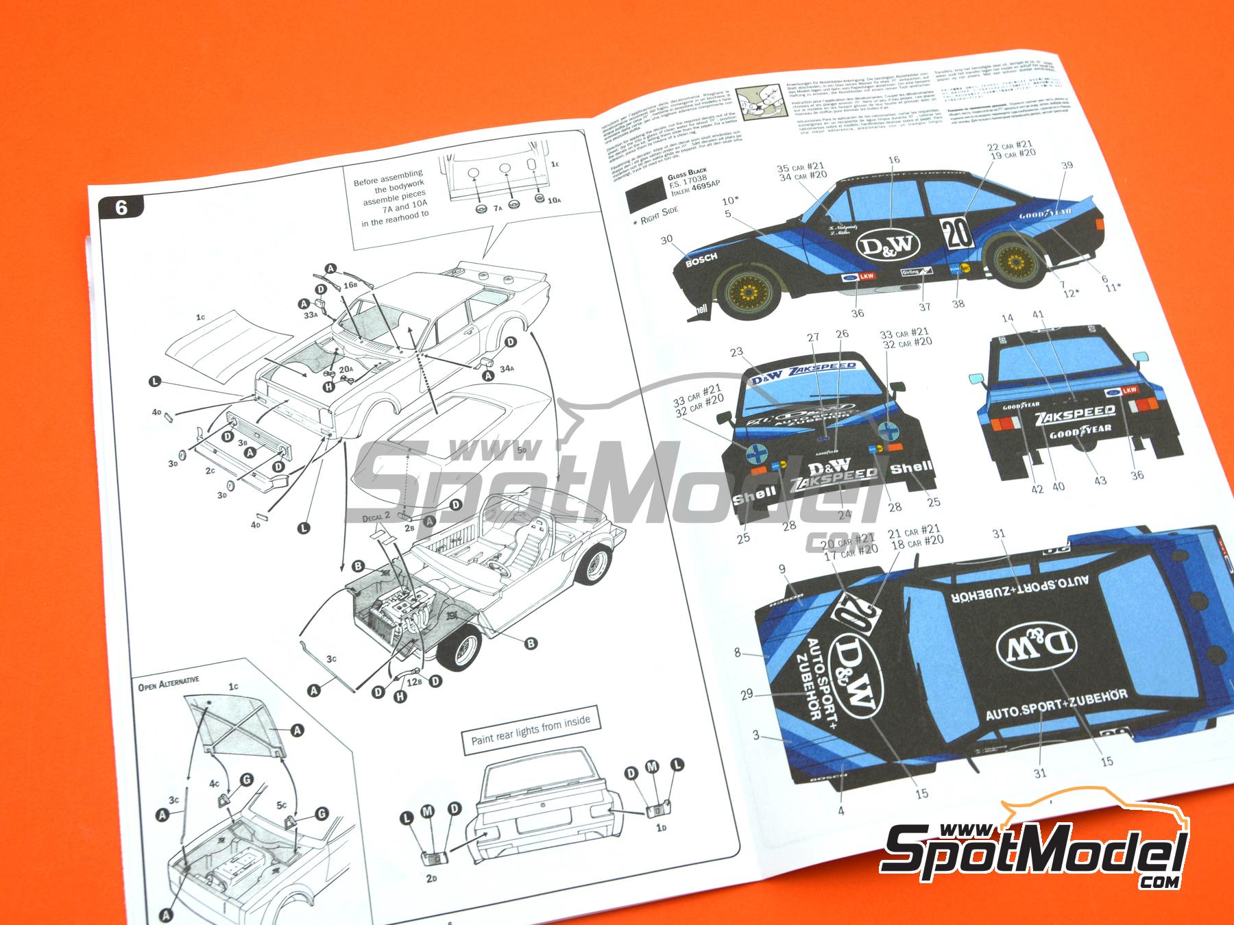 Image 12: Ford Escort Zakspeed Group 2 Zakspeed Team sponsored by D&W - European Touring Car Championship ETCC 1979 | Car scale model kit in 1/24 scale manufactured by Italeri (ref.&nbsp;3664, also 8001283036641, IT3664 and ITA3664)
