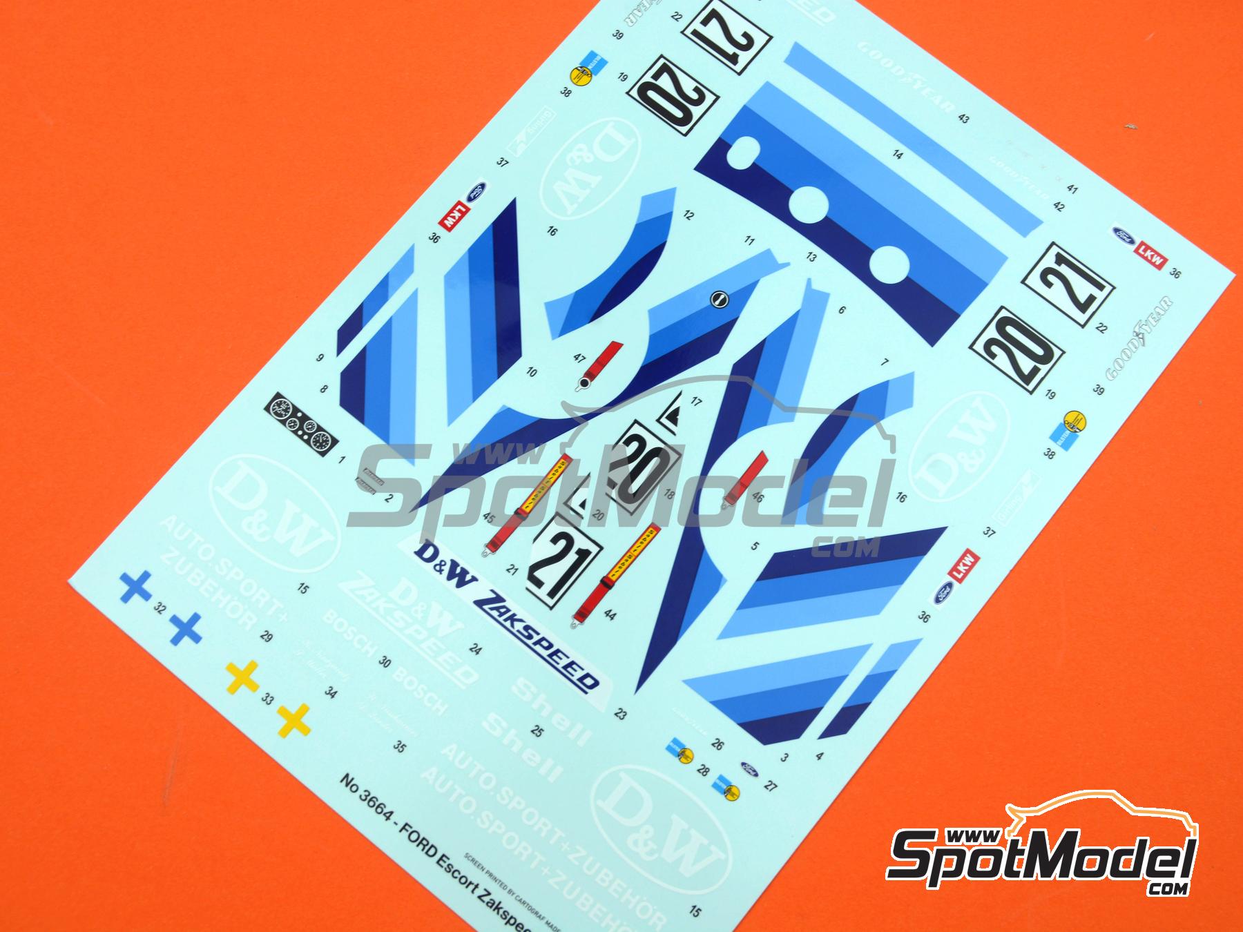 Image 16: Ford Escort Zakspeed Group 2 Zakspeed Team sponsored by D&W - European Touring Car Championship ETCC 1979 | Car scale model kit in 1/24 scale manufactured by Italeri (ref.&nbsp;3664, also 8001283036641, IT3664 and ITA3664)