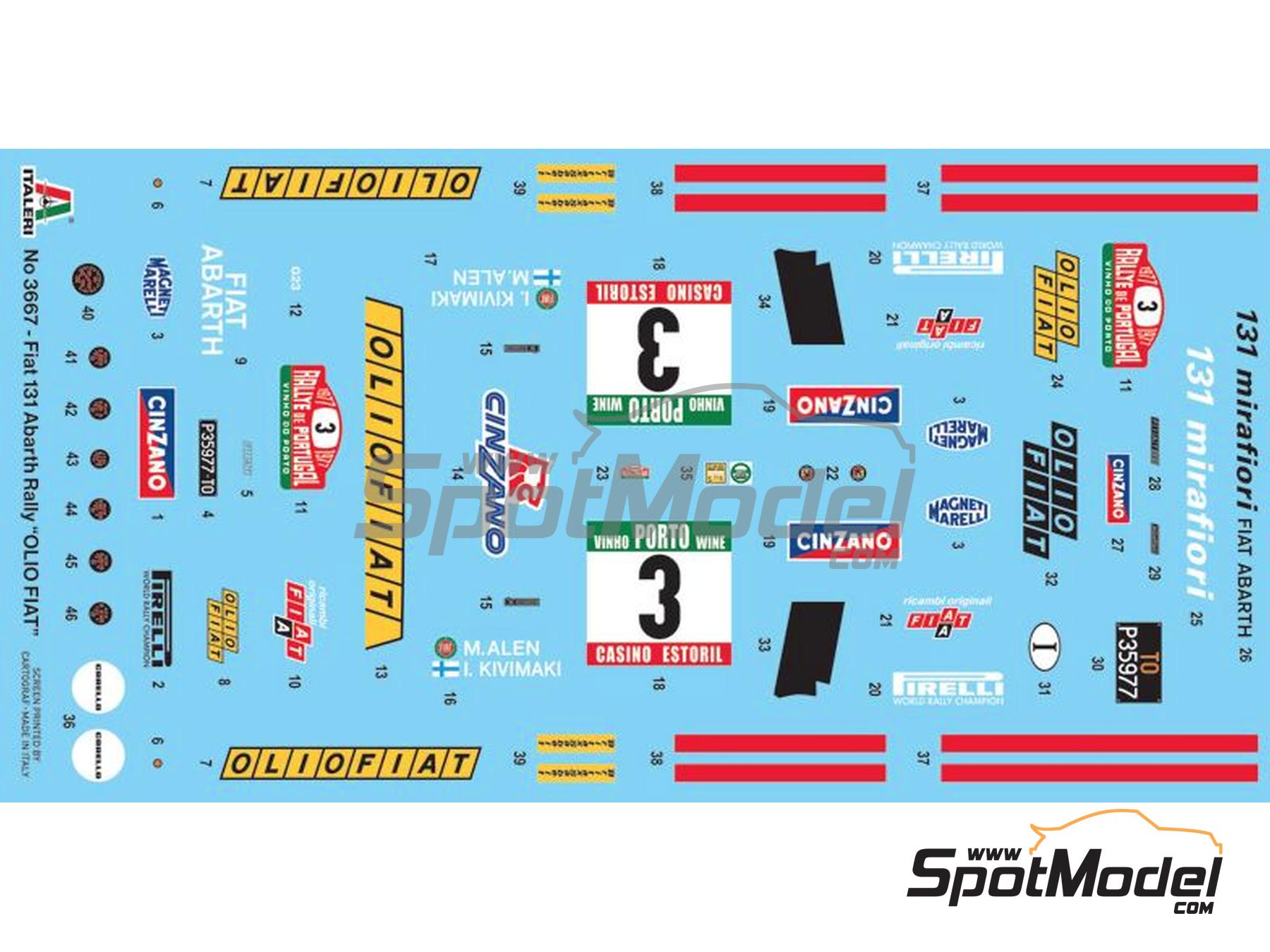 Image 3: Fiat 131 Abarth sponsored by Olio Fiat - Portugal Rally - Vinho do Porto 1977 | Car scale model kit in 1/24 scale manufactured by Italeri (ref.&nbsp;3667, also 8001283036672, ITA3667 and 3667S)
