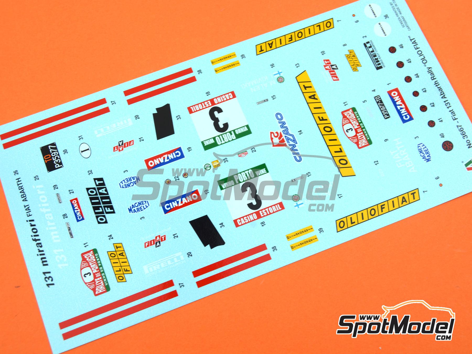 Image 13: Fiat 131 Abarth sponsored by Olio Fiat - Portugal Rally - Vinho do Porto 1977 | Car scale model kit in 1/24 scale manufactured by Italeri (ref.&nbsp;3667, also 8001283036672, ITA3667 and 3667S)