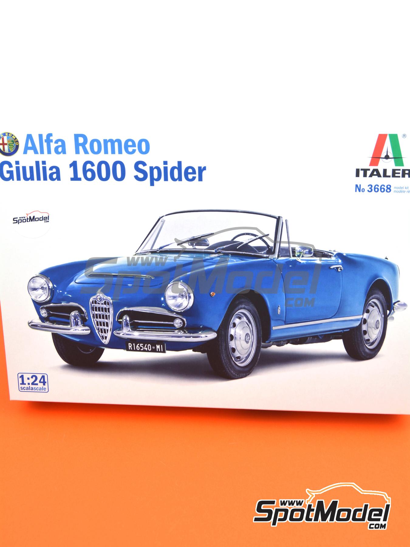 Alfa Romeo Giulia 1600 Spider. Car scale model kit in 1/24 scale  manufactured by Italeri (ref. 3668, also 8001283036689)