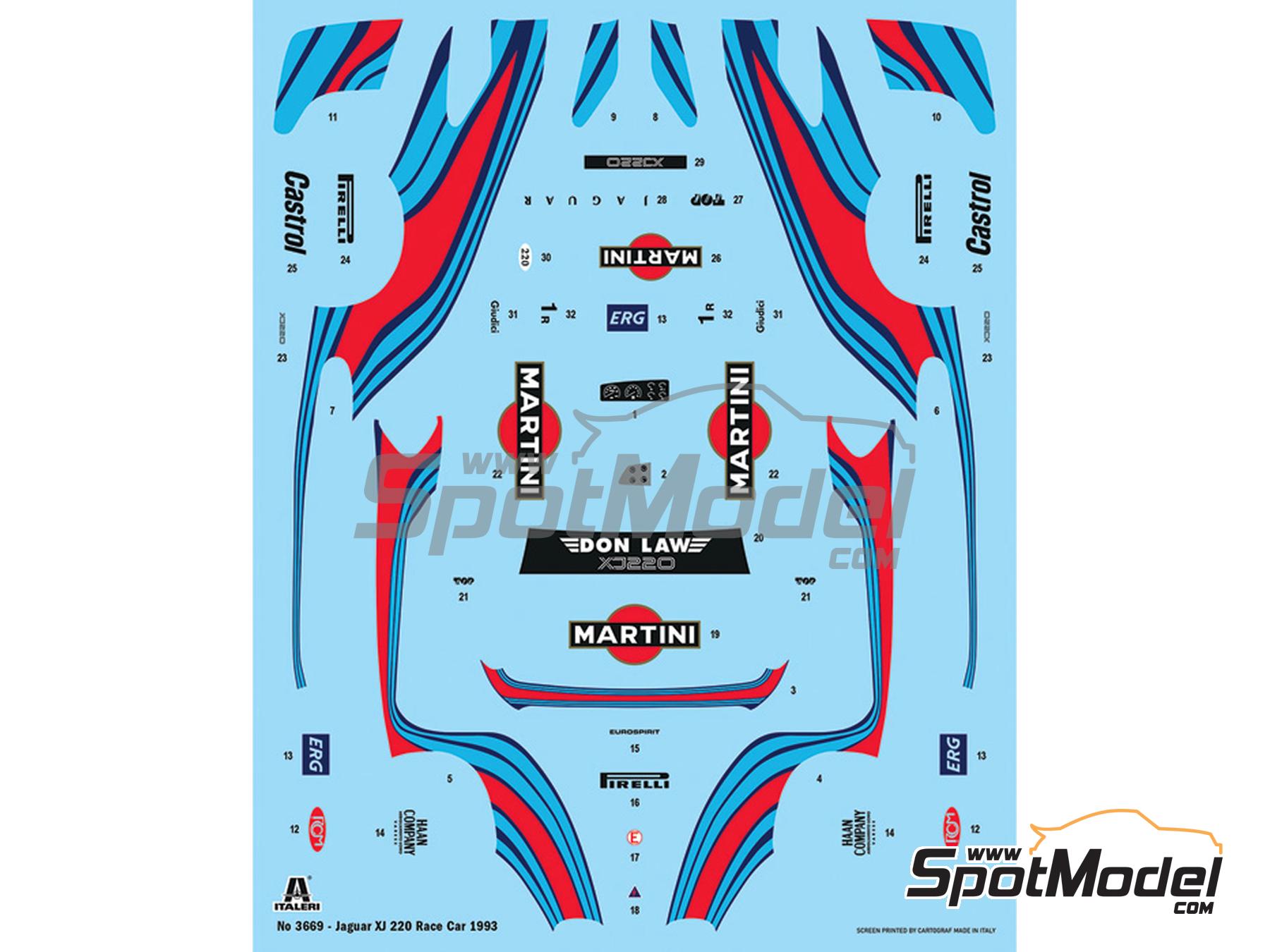 Image 3: Jaguar XJ220 sponsored by Martini - Italian GTs Championship 1993 | Car scale model kit in 1/24 scale manufactured by Italeri (ref. 3669, also 8001283036696)
