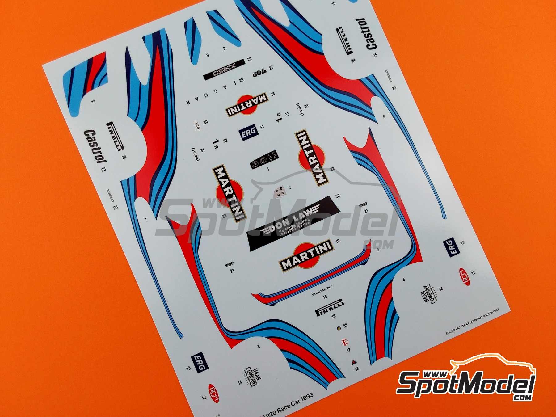 Image 32: Jaguar XJ220 sponsored by Martini - Italian GTs Championship 1993 | Car scale model kit in 1/24 scale manufactured by Italeri (ref. 3669, also 8001283036696)
