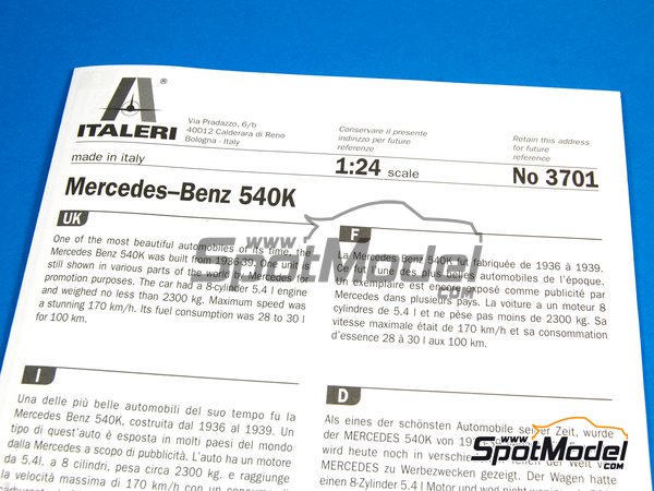 Image 2: Mercedes Benz 540K | Car scale model kit in 1/24 scale manufactured by Italeri (ref.&nbsp;3701, also 8001283037013)