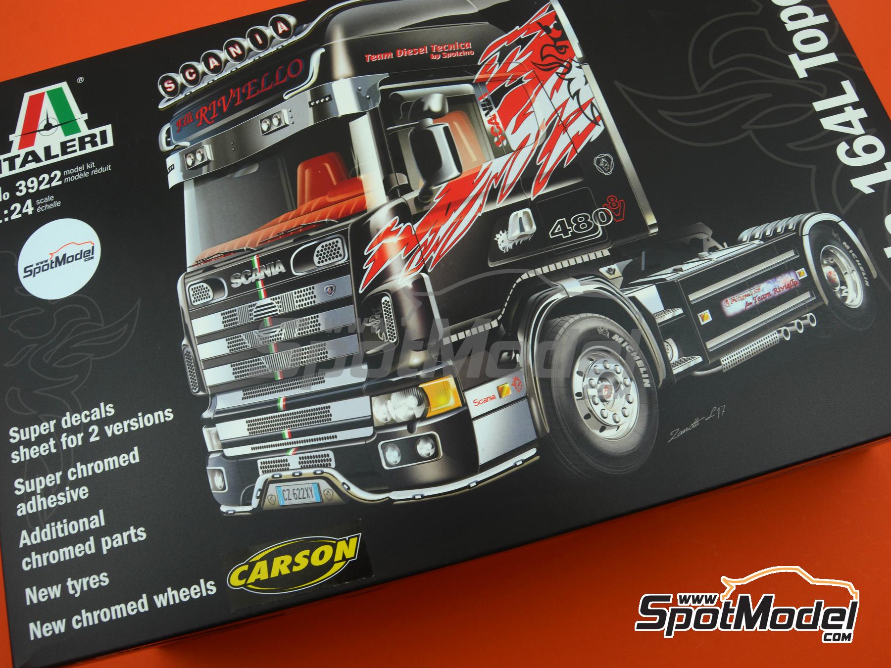 Scania 164L Topclass 580 CV. Tractor head scale model kit in 1/24 scale  manufactured by Italeri (ref. 3922, also 8001283039222)
