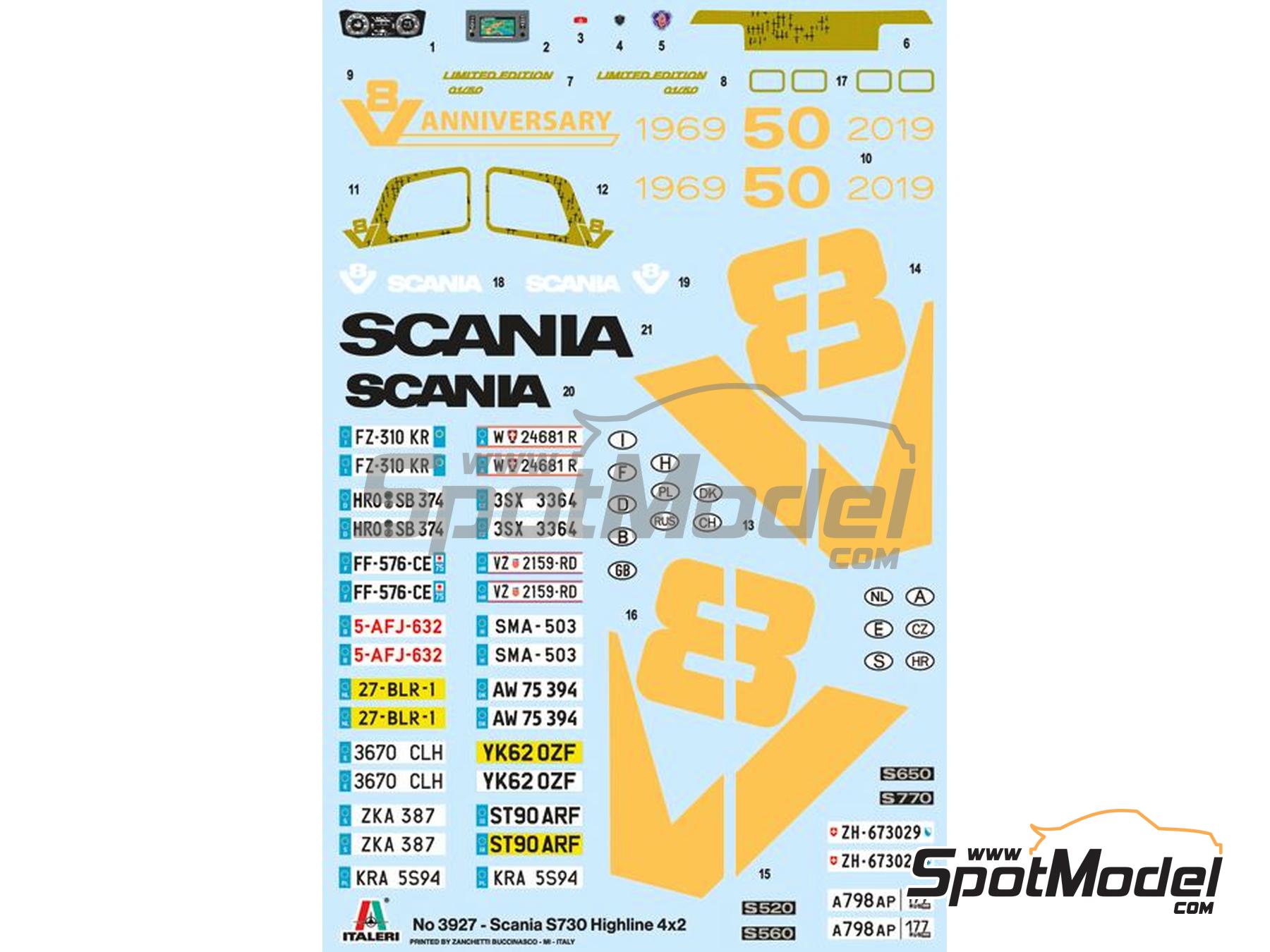 Italeri 3927: Tractor head scale model kit 1/24 scale - Scania S730  Highline 4x2 (ref. 3927)