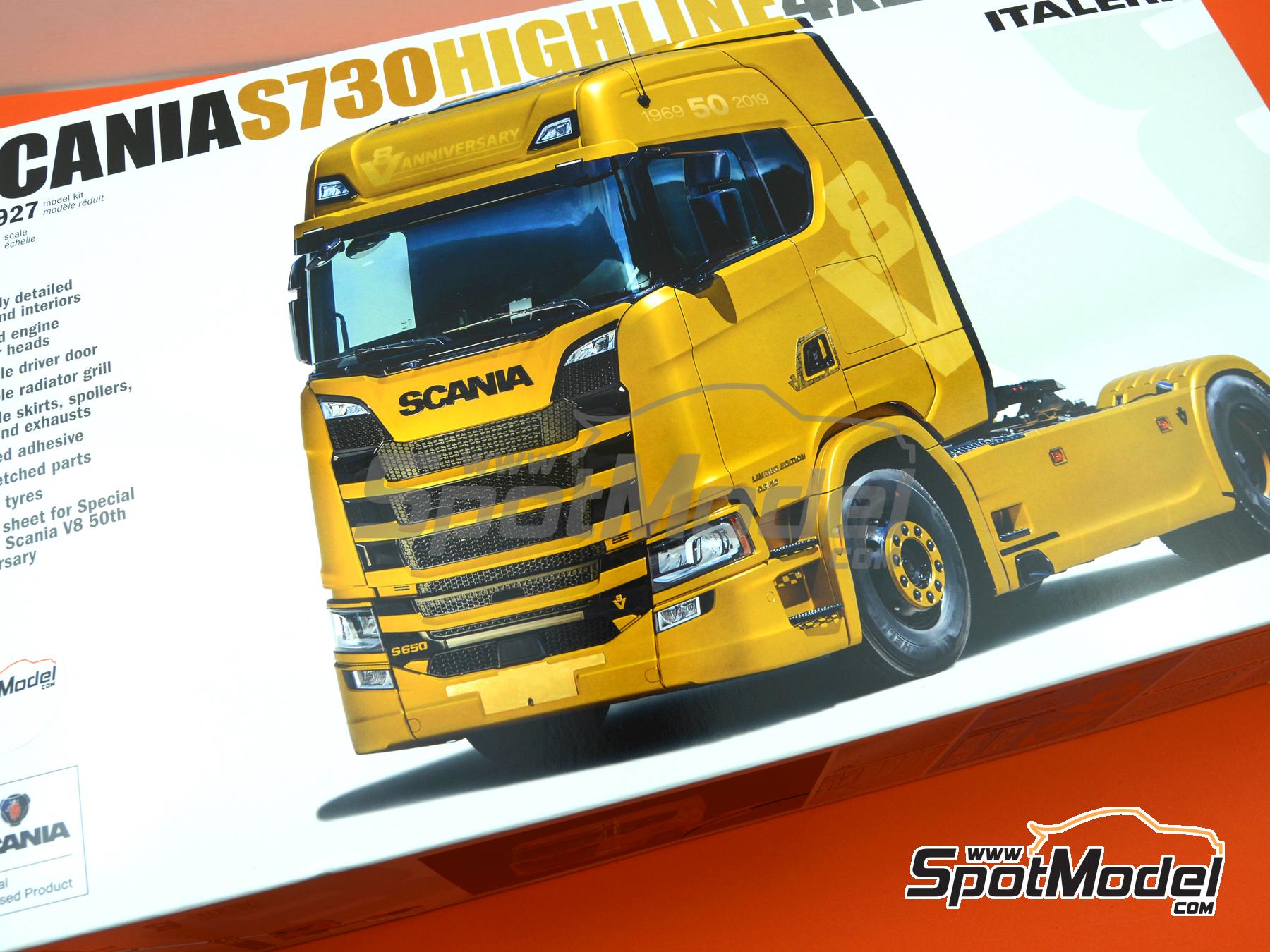 Scania S730 Highline 4x2. Tractor head scale model kit in 1/24 scale  manufactured by Italeri (ref. 3927, also 8001283039277)