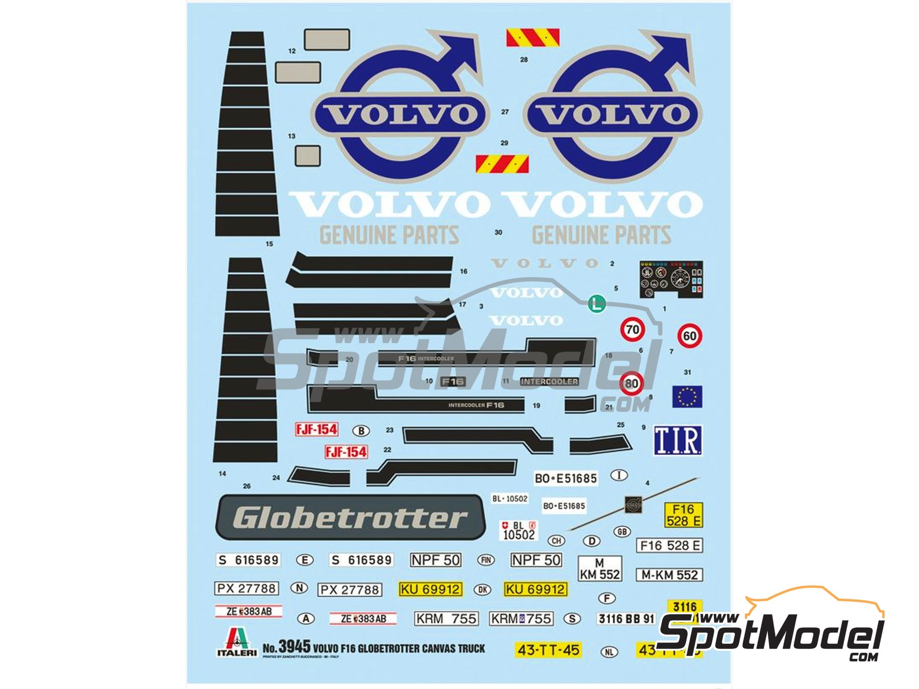 Image 2: Volvo F16 Globetrotter Canvas with elevator | Truck scale model kit in 1/24 scale manufactured by Italeri (ref.&nbsp;3945, also 8001283039451)