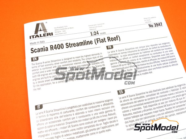 Image 5: Scania R400 Streamline flat roof | Tractor head scale model kit in 1/24 scale manufactured by Italeri (ref.&nbsp;3947, also 8001283039475)