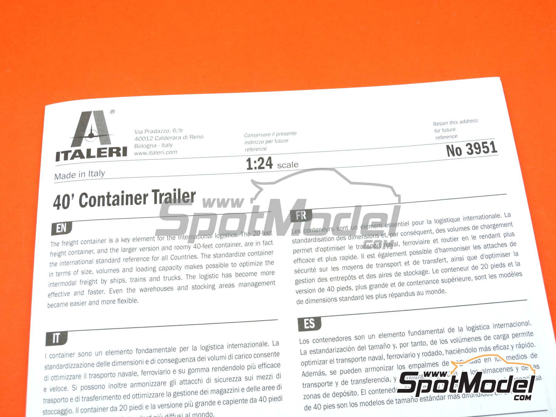 Image 10: 40' Container Trailer | Trailer scale model kit in 1/24 scale manufactured by Italeri (ref.&nbsp;3951, also 8001283039512)
