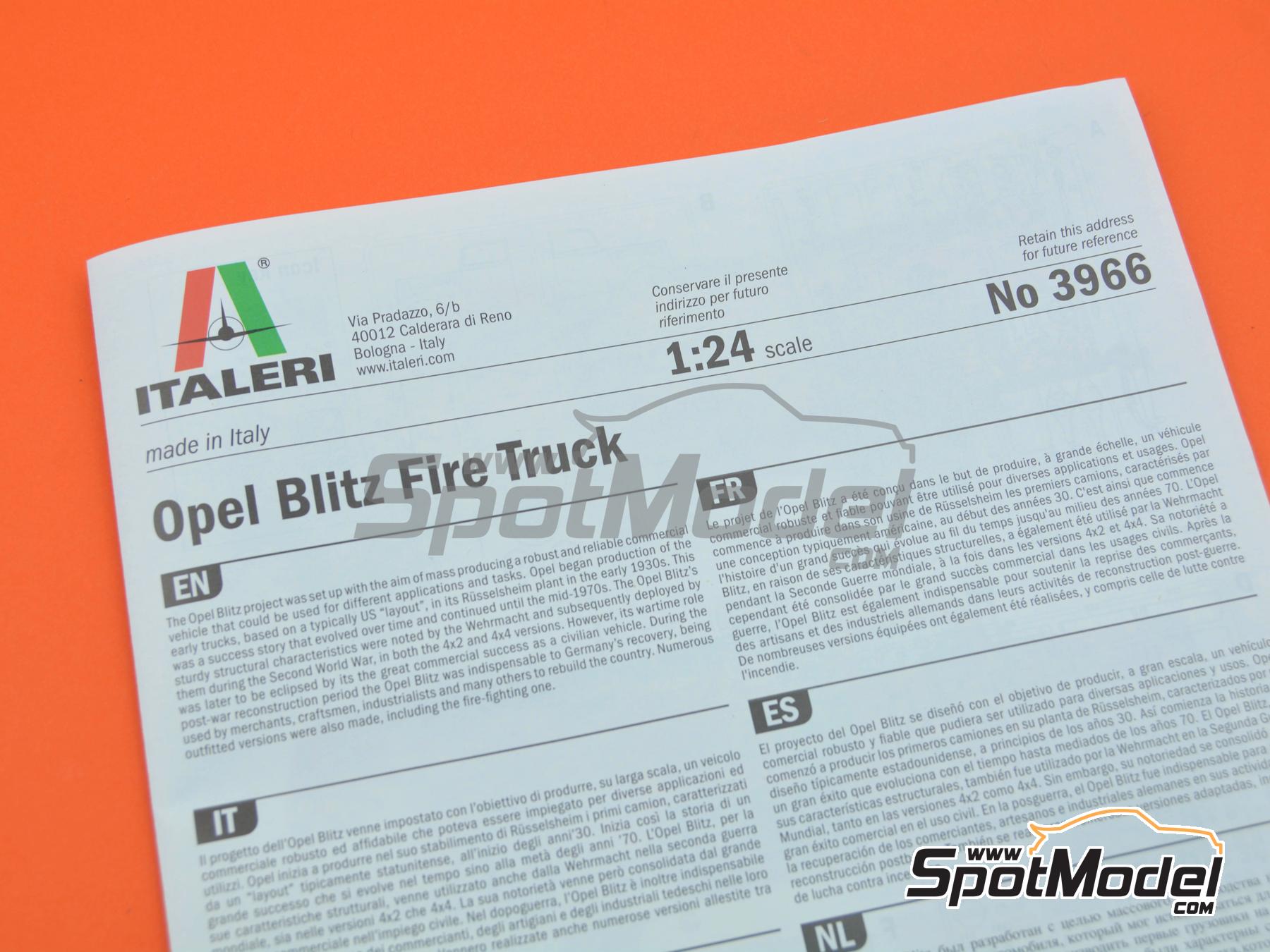 Image 15: Opel Blitz Fire Truck | Truck scale model kit in 1/24 scale manufactured by Italeri (ref.&nbsp;3966, also 8001283039666)