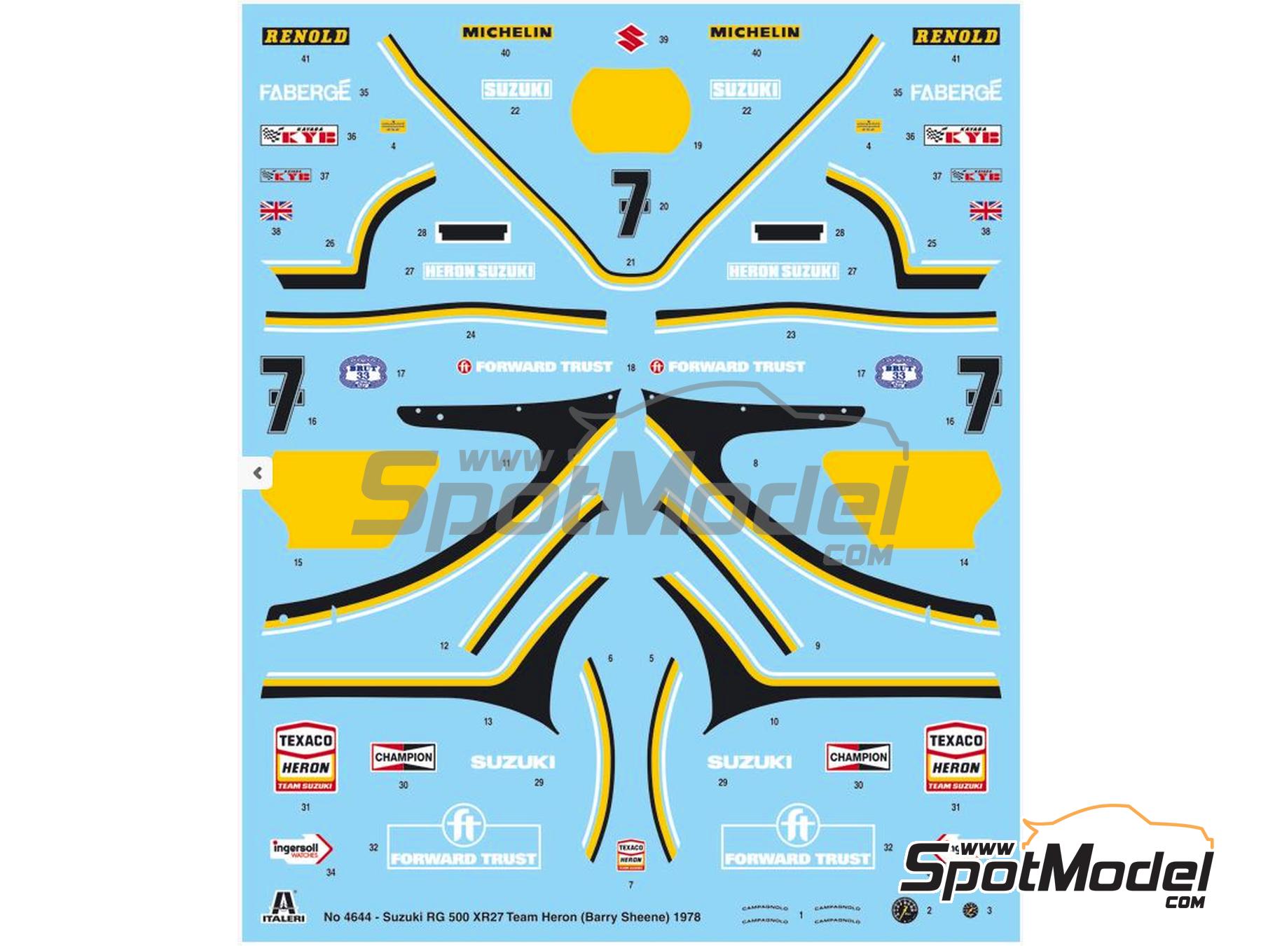 Image 2: Suzuki RG500 XR27 Equipo Heron patrocinado por Forward Trust - Campeonato del Mundo de Motociclismo 1978 | Maqueta de moto en escala&nbsp;1/9 fabricado por Italeri (ref.&nbsp;4644, tambien 8001283046442 y 4644S)