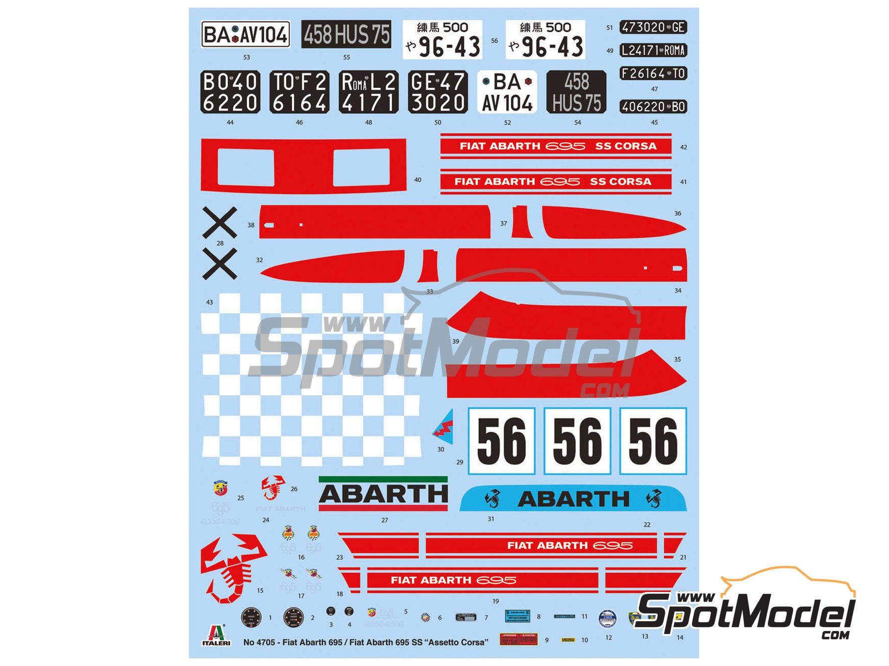Image 7: Fiat Abarth 695 SS Assetto Corsa | Car scale model kit in 1/12 scale manufactured by Italeri (ref.&nbsp;4705, also 8001283047050, ITA4705 and IT4705)