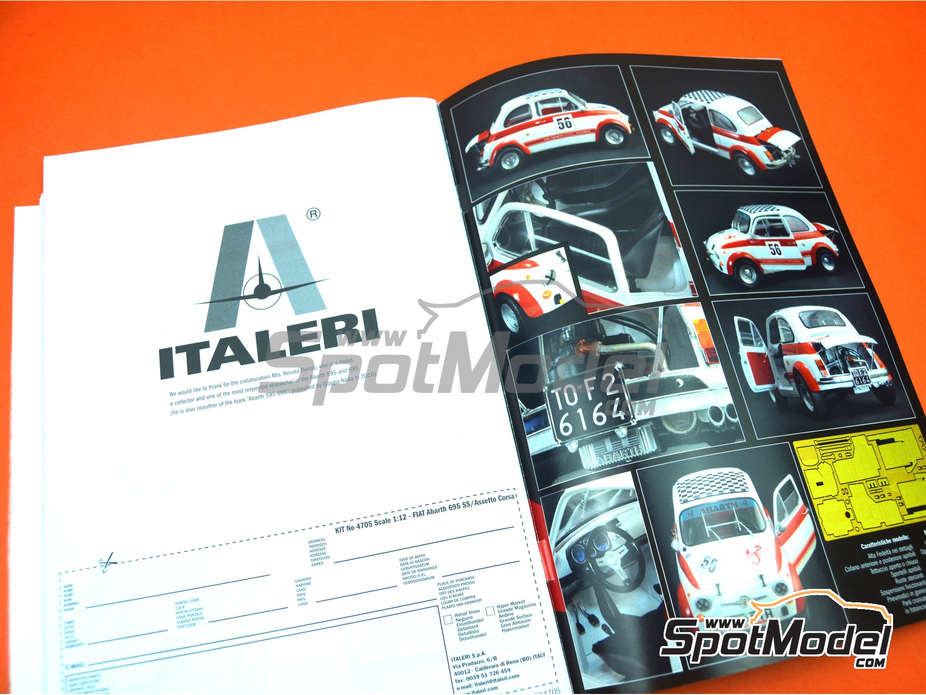 Image 29: Fiat Abarth 695 SS Assetto Corsa | Car scale model kit in 1/12 scale manufactured by Italeri (ref.&nbsp;4705, also 8001283047050, ITA4705 and IT4705)