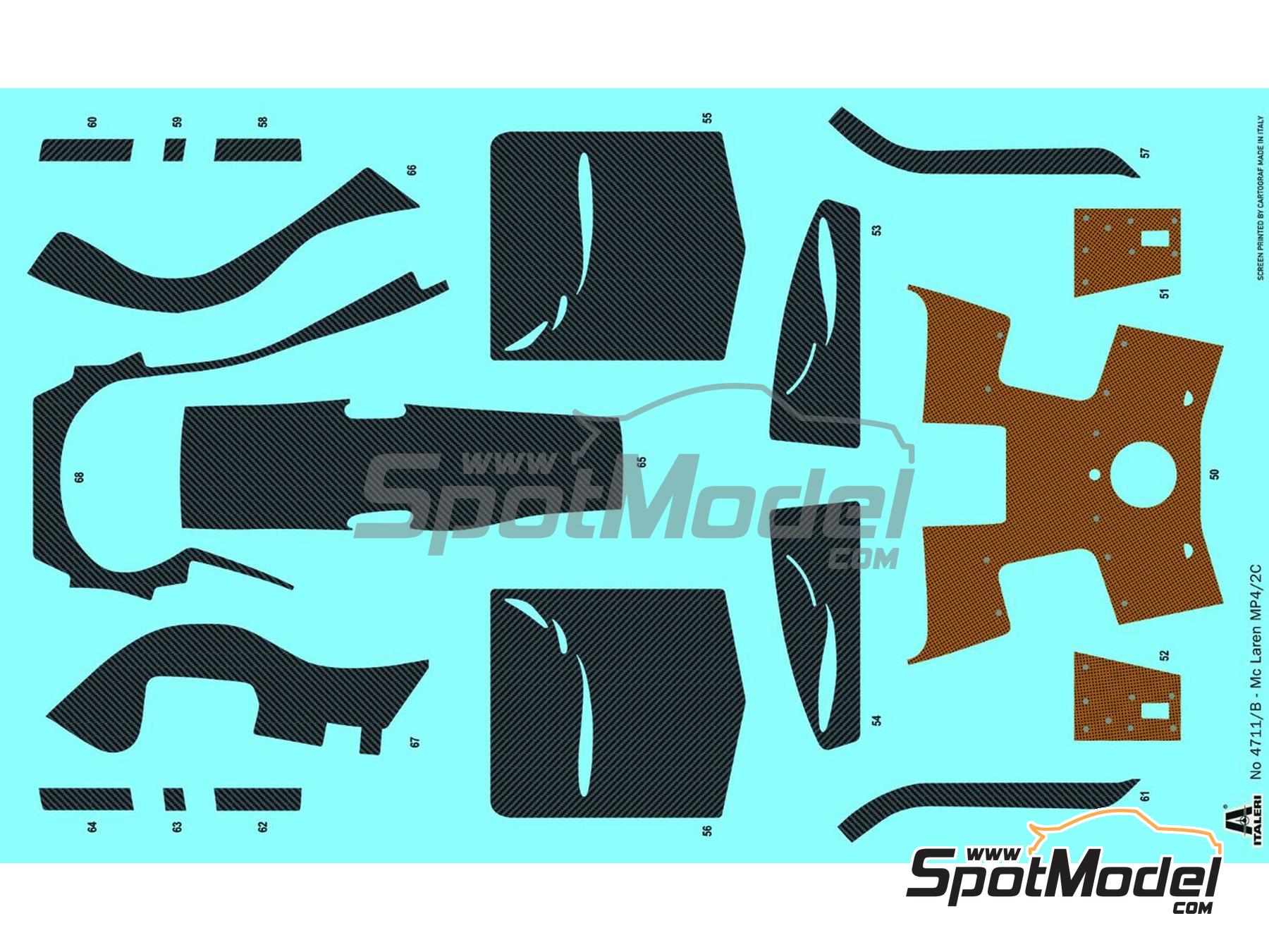 Image 10: McLaren TAG Porsche MP4/2C Equipo McLaren Racing Limited - Campeonato del Mundo FIA de Formula 1 1986 | Maqueta de coche en escala&nbsp;1/12 fabricado por Italeri (ref.&nbsp;4711, tambien 8001283471107 y IT4711)