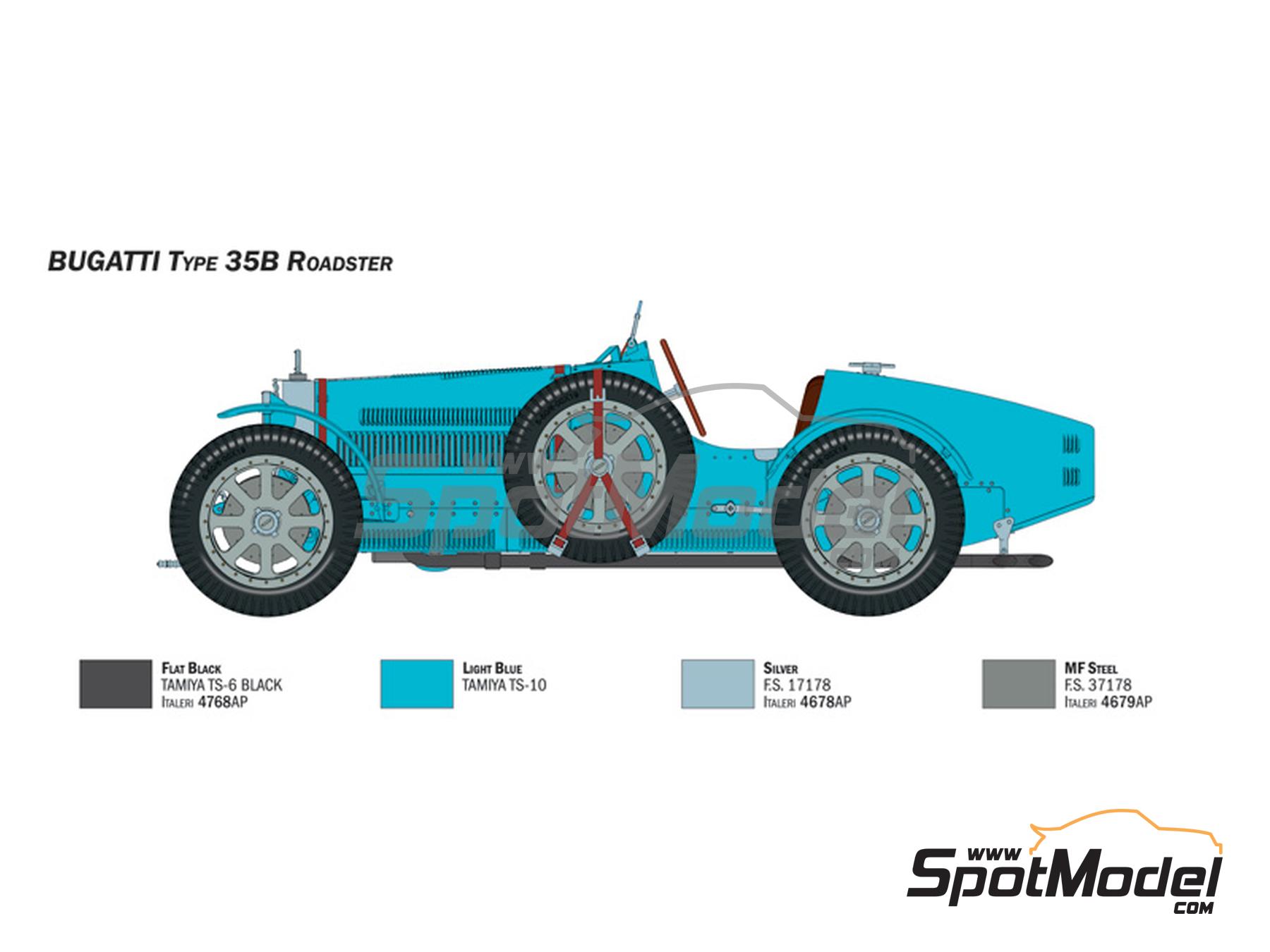 Image 8: Bugatti 35B Roadster -  1930 | Car scale model kit in 1/12 scale manufactured by Italeri (ref.&nbsp;4713, also 8001283047135)