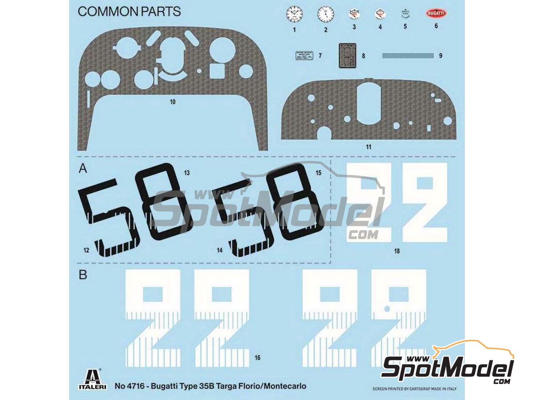 Image 2: Bugatti Type 35B - Targa Florio, Monaco Grand Prix 1928 and 1930 | Car scale model kit in 1/12 scale manufactured by Italeri (ref.&nbsp;4716, also 8001283047166)