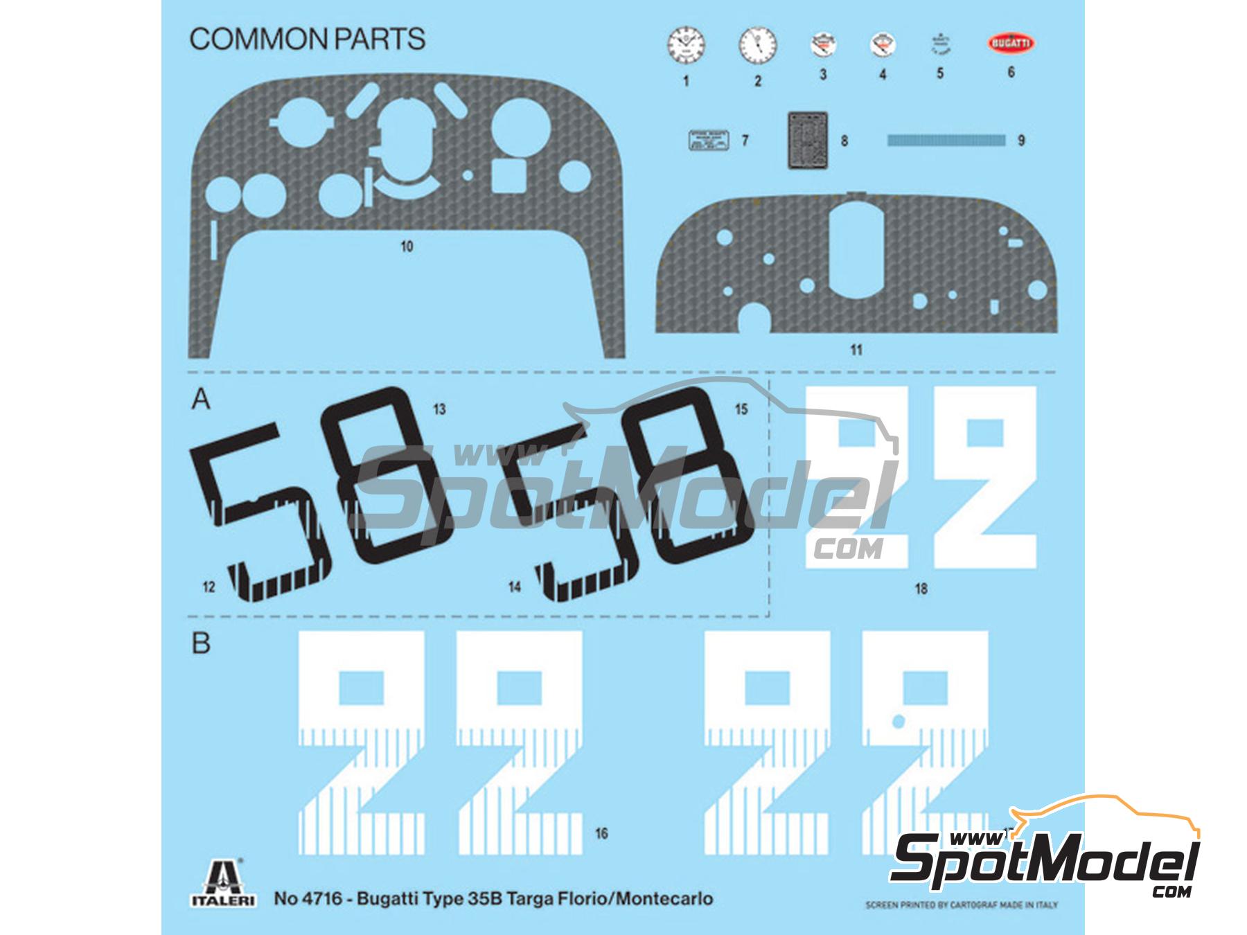 Image 5: Bugatti Type 35B - Targa Florio, Monaco Grand Prix 1928 and 1930 | Car scale model kit in 1/12 scale manufactured by Italeri (ref.&nbsp;4716, also 8001283047166)