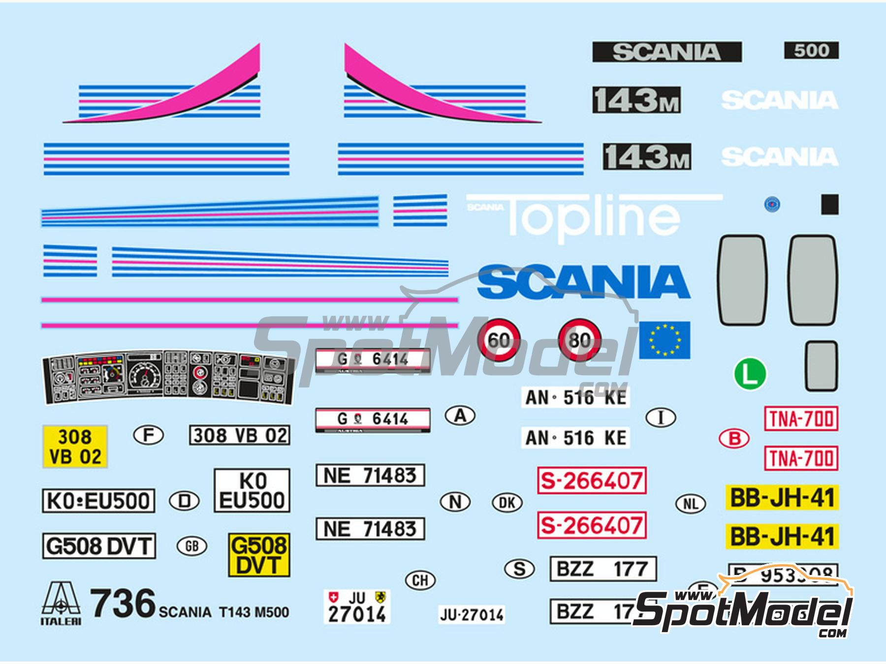Image 2: Scania T143 M500 Topline | Tractor head scale model kit in 1/24 scale manufactured by Italeri (ref.&nbsp;736, also 8001283807364 and 0736)