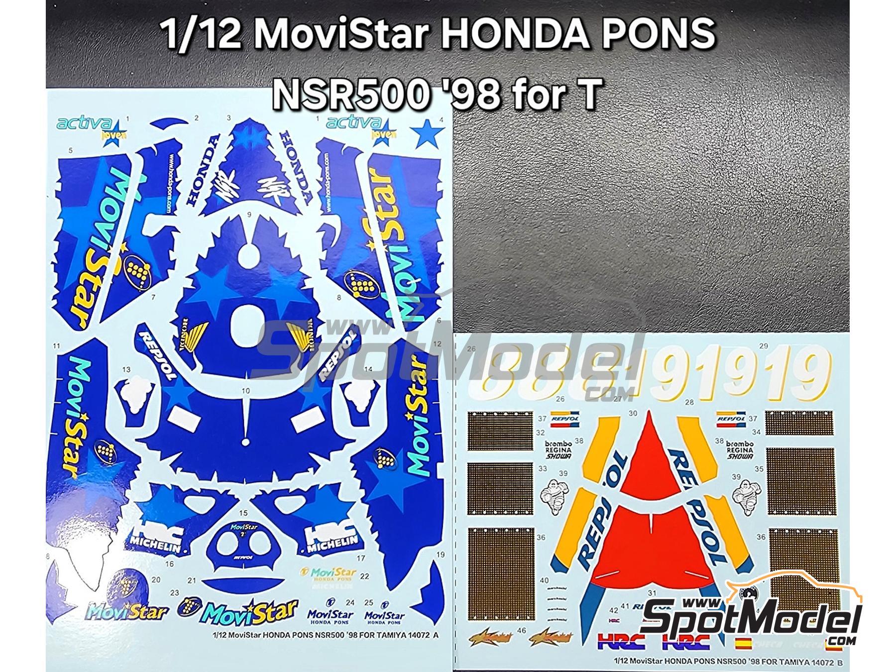 Image 1: Honda NSR500 Equipo Honda Pons patrocinado por MoviStar, Repsol - Campeonato del Mundo de Motociclismo 1998 | Decoraci&oacute;n en escala&nbsp;1/12 fabricado por Khaled Models (ref.&nbsp;MS044)