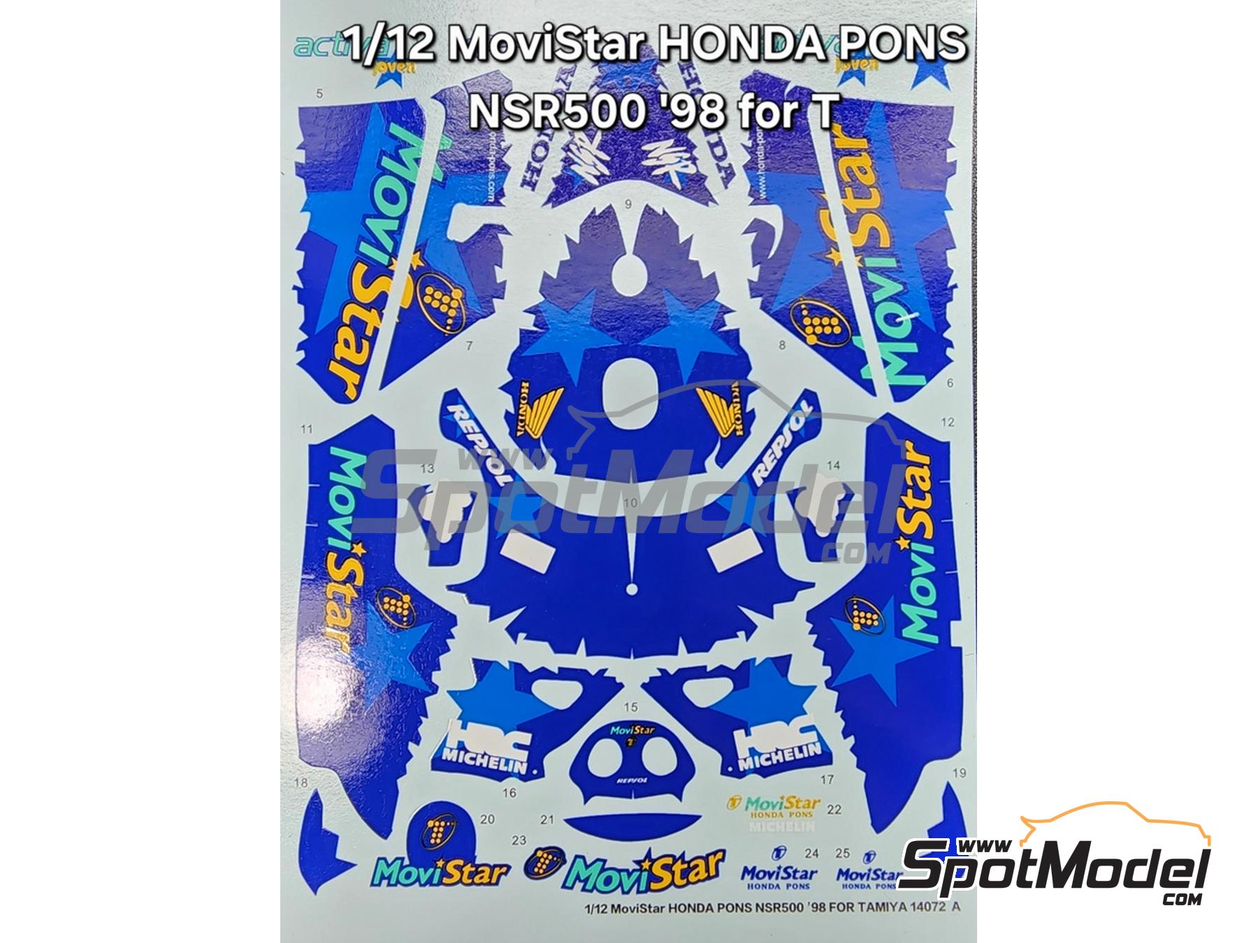 Image 2: Honda NSR500 Equipo Honda Pons patrocinado por MoviStar, Repsol - Campeonato del Mundo de Motociclismo 1998 | Decoraci&oacute;n en escala&nbsp;1/12 fabricado por Khaled Models (ref.&nbsp;MS044)
