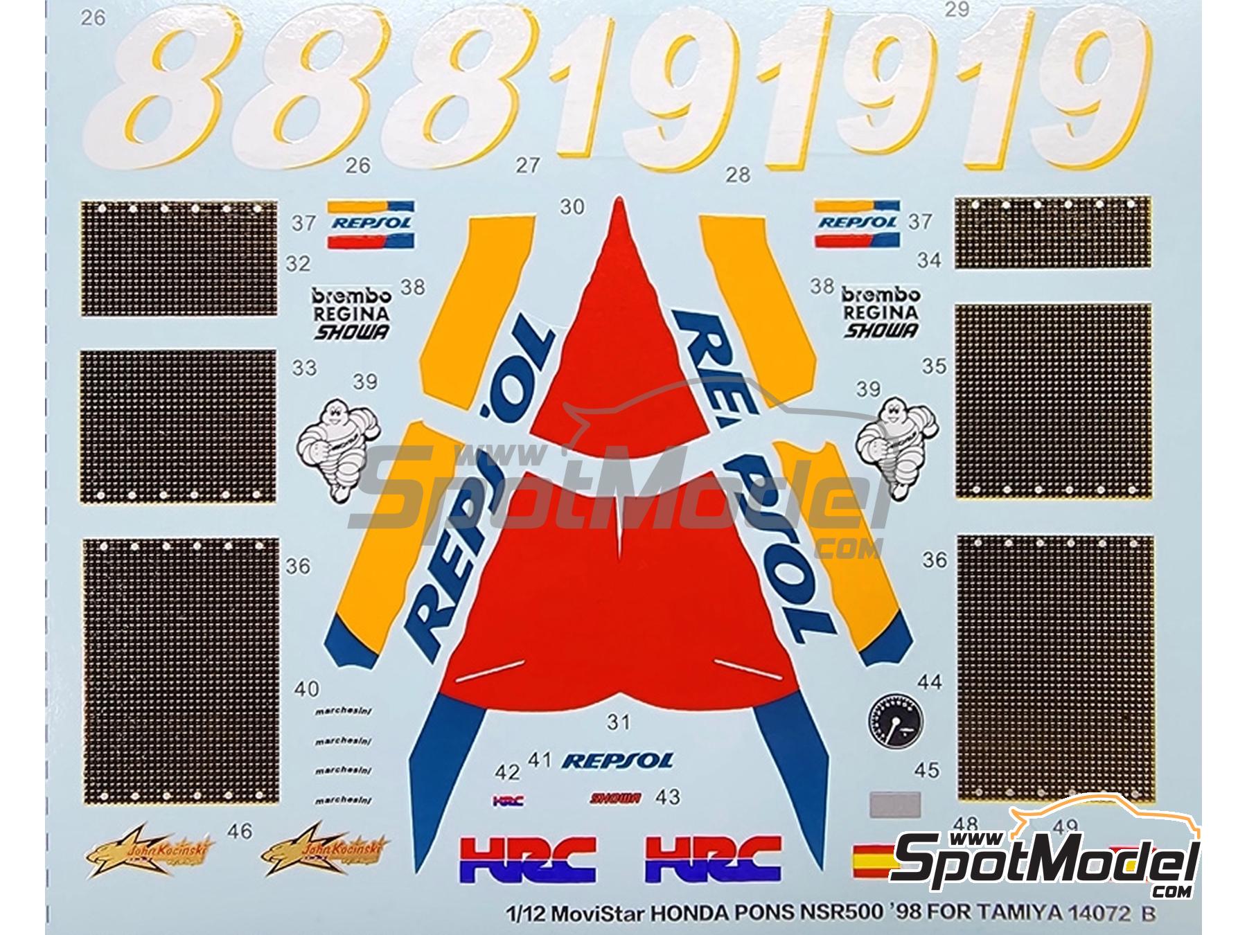 Image 3: Honda NSR500 Equipo Honda Pons patrocinado por MoviStar, Repsol - Campeonato del Mundo de Motociclismo 1998 | Decoraci&oacute;n en escala&nbsp;1/12 fabricado por Khaled Models (ref.&nbsp;MS044)