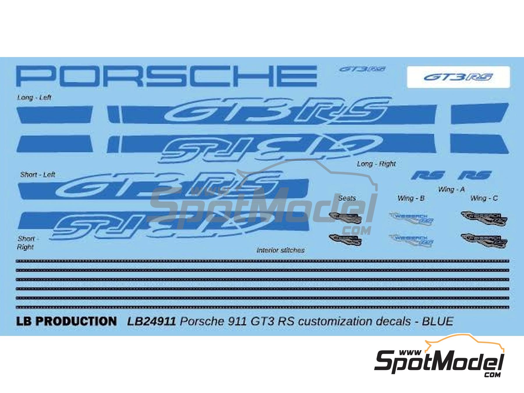 Image 1: Porsche 911 GT3 RS Blue Stripes | Decals in 1/24 scale manufactured by LB Production (ref. 24911BLU)