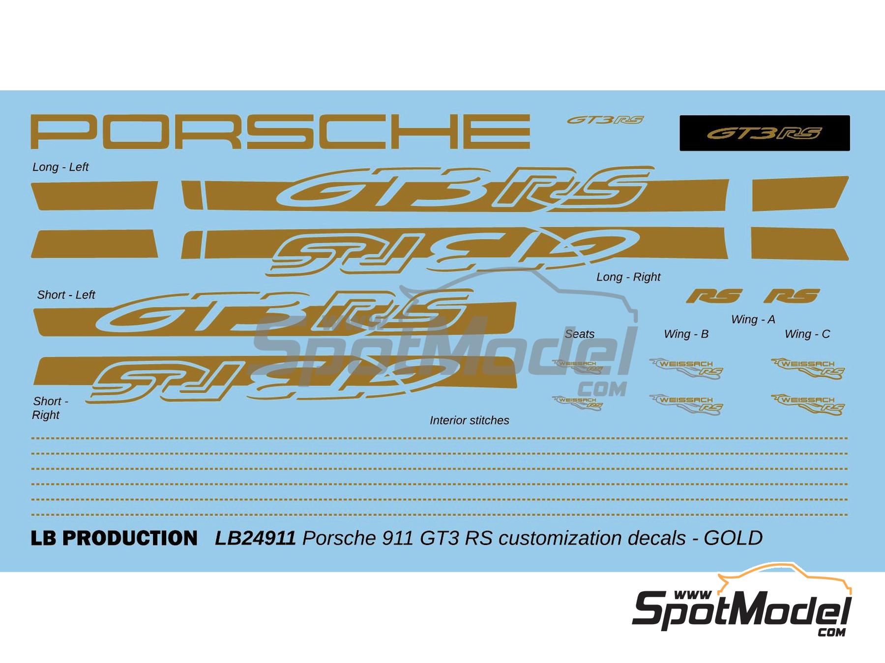 Image 1: Porsche 911 GT3 RS Gold Stripes | Decals in 1/24 scale manufactured by LB Production (ref.&nbsp;24911GLD)