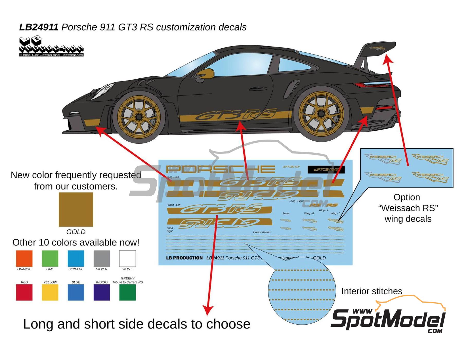 Image 2: Porsche 911 GT3 RS Gold Stripes | Decals in 1/24 scale manufactured by LB Production (ref.&nbsp;24911GLD)