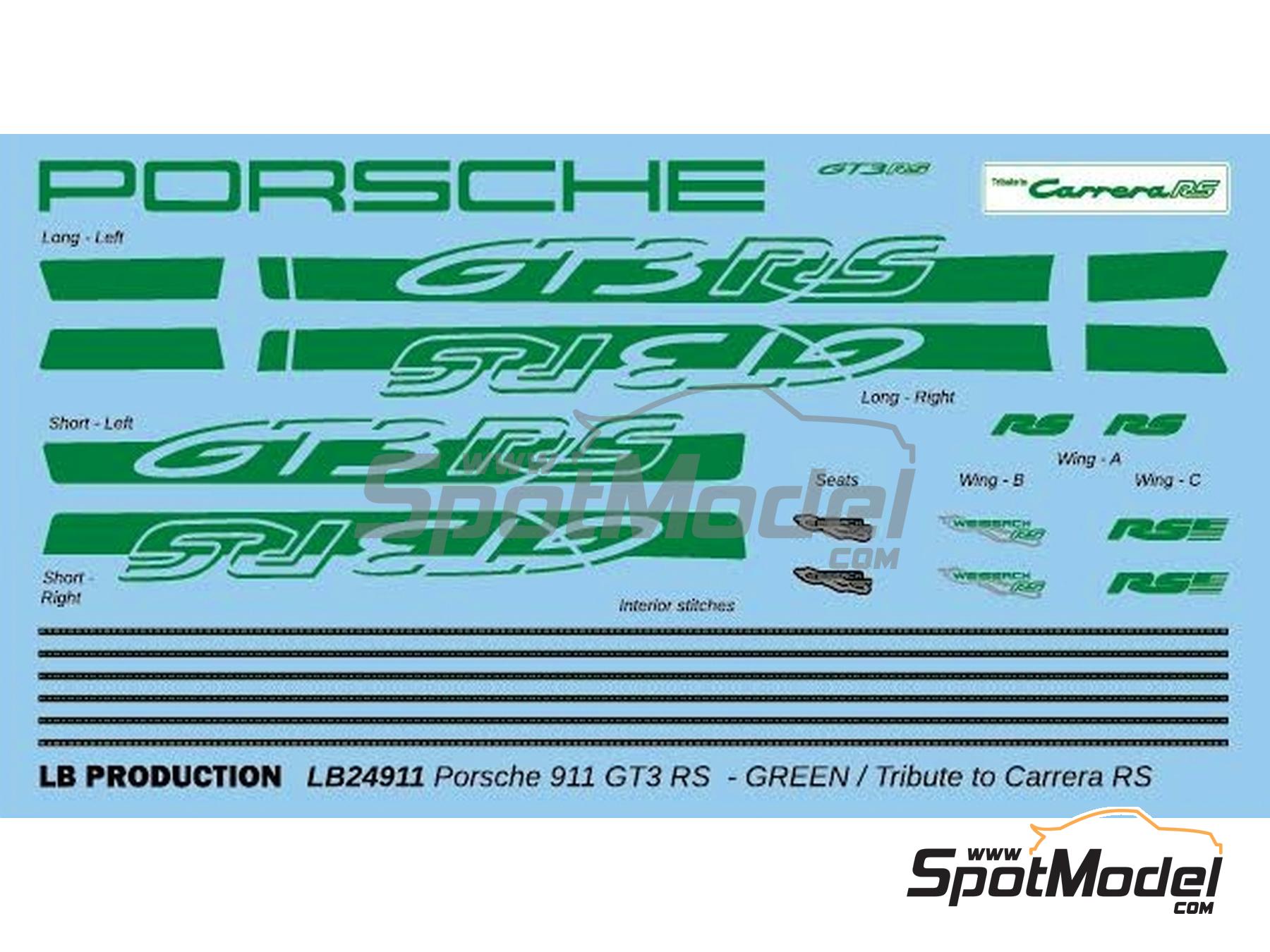 Image 1: Porsche 911 GT3 RS Green Stripes | Decals in 1/24 scale manufactured by LB Production (ref.&nbsp;24911GRN)