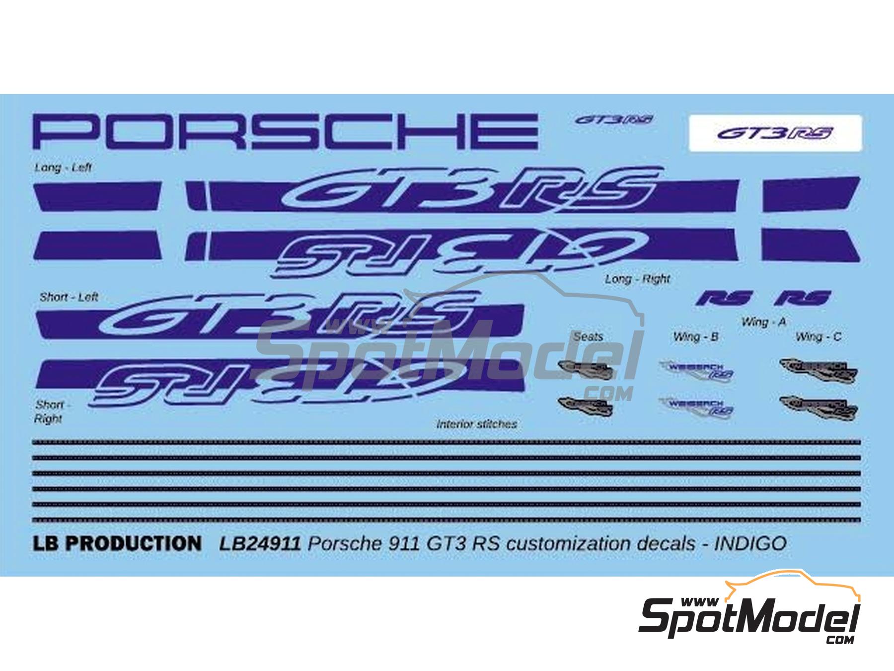 Image 1: Porsche 911 GT3 RS Indigo Stripes | Decals in 1/24 scale manufactured by LB Production (ref.&nbsp;24911IDG)