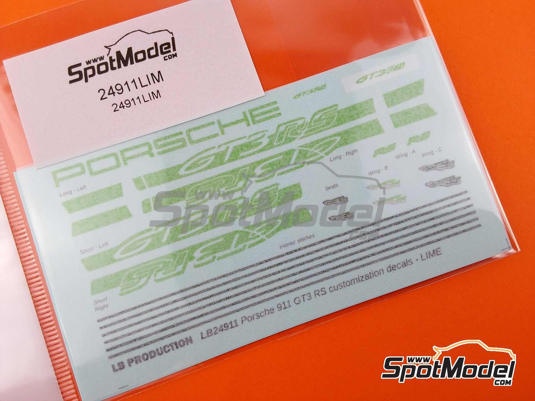 Image 2: Porsche 911 GT3 RS Lime Stripes | Decals in 1/24 scale manufactured by LB Production (ref.&nbsp;24911LIM)
