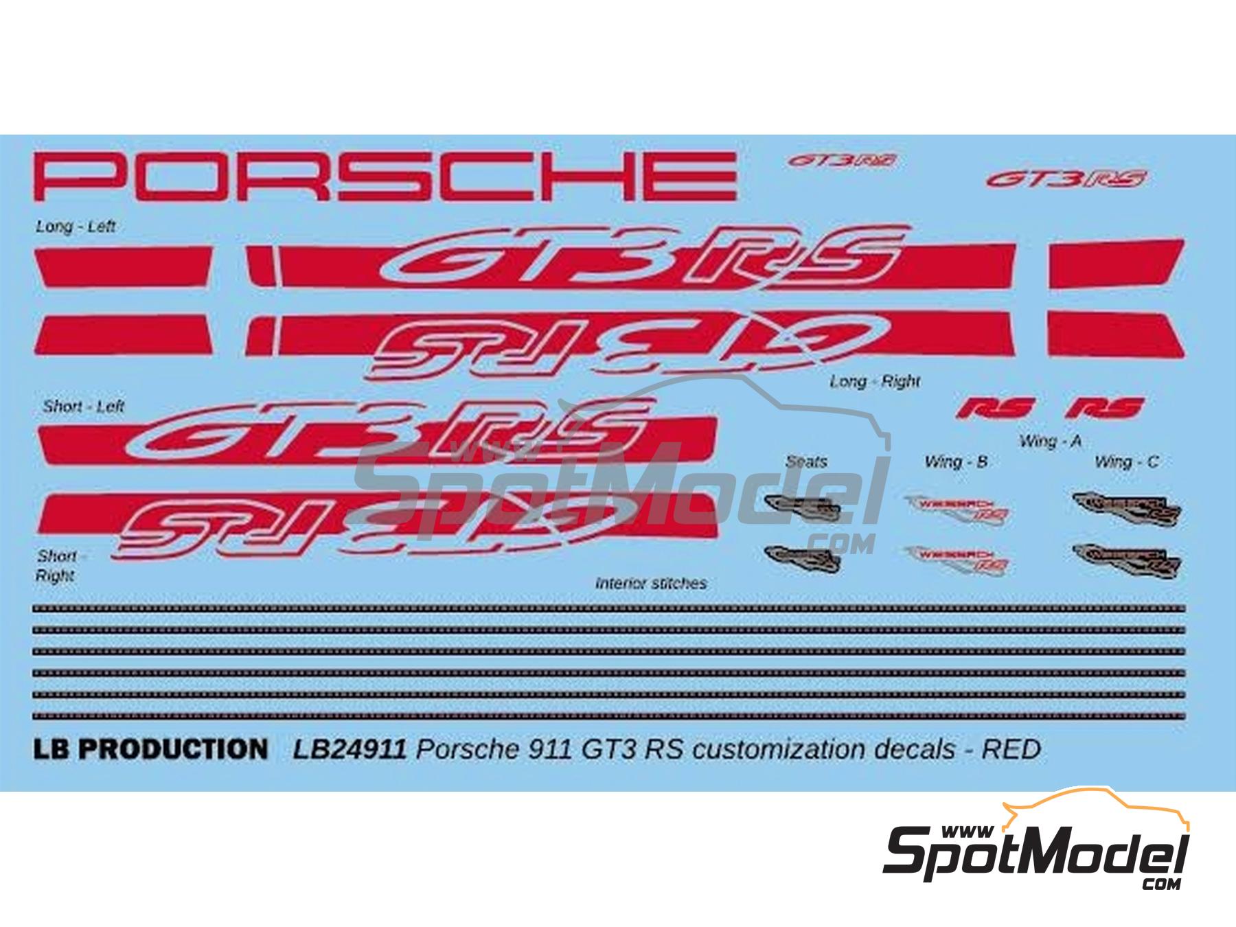 Image 1: Porsche 911 GT3 RS Red Stripes | Decals in 1/24 scale manufactured by LB Production (ref.&nbsp;24911RED)