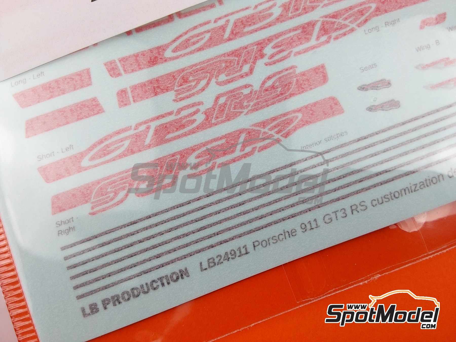 Image 3: Porsche 911 GT3 RS Red Stripes | Decals in 1/24 scale manufactured by LB Production (ref.&nbsp;24911RED)
