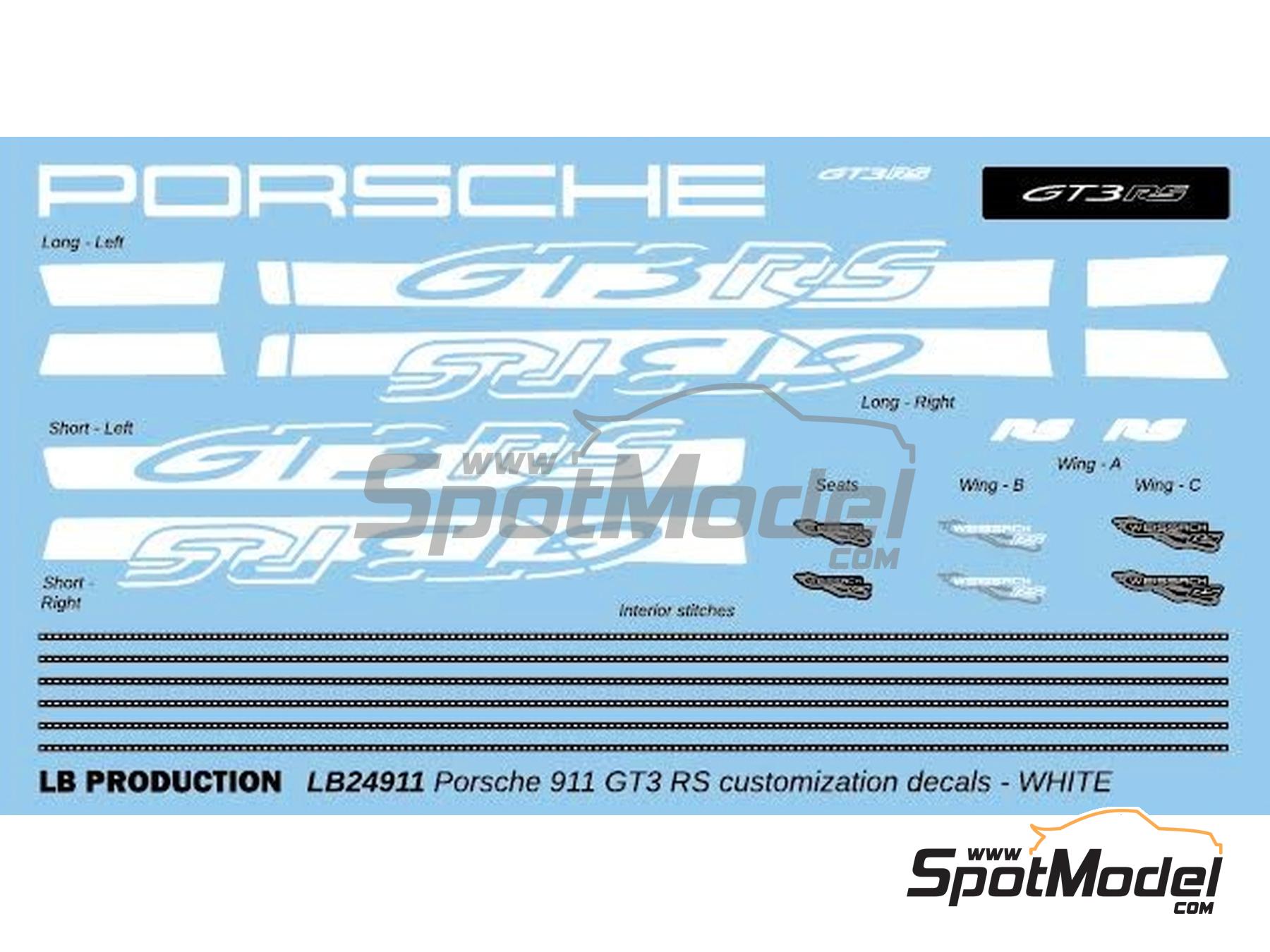 Image 1: Porsche 911 GT3 RS White Stripes | Decals in 1/24 scale manufactured by LB Production (ref. 24911WHT)