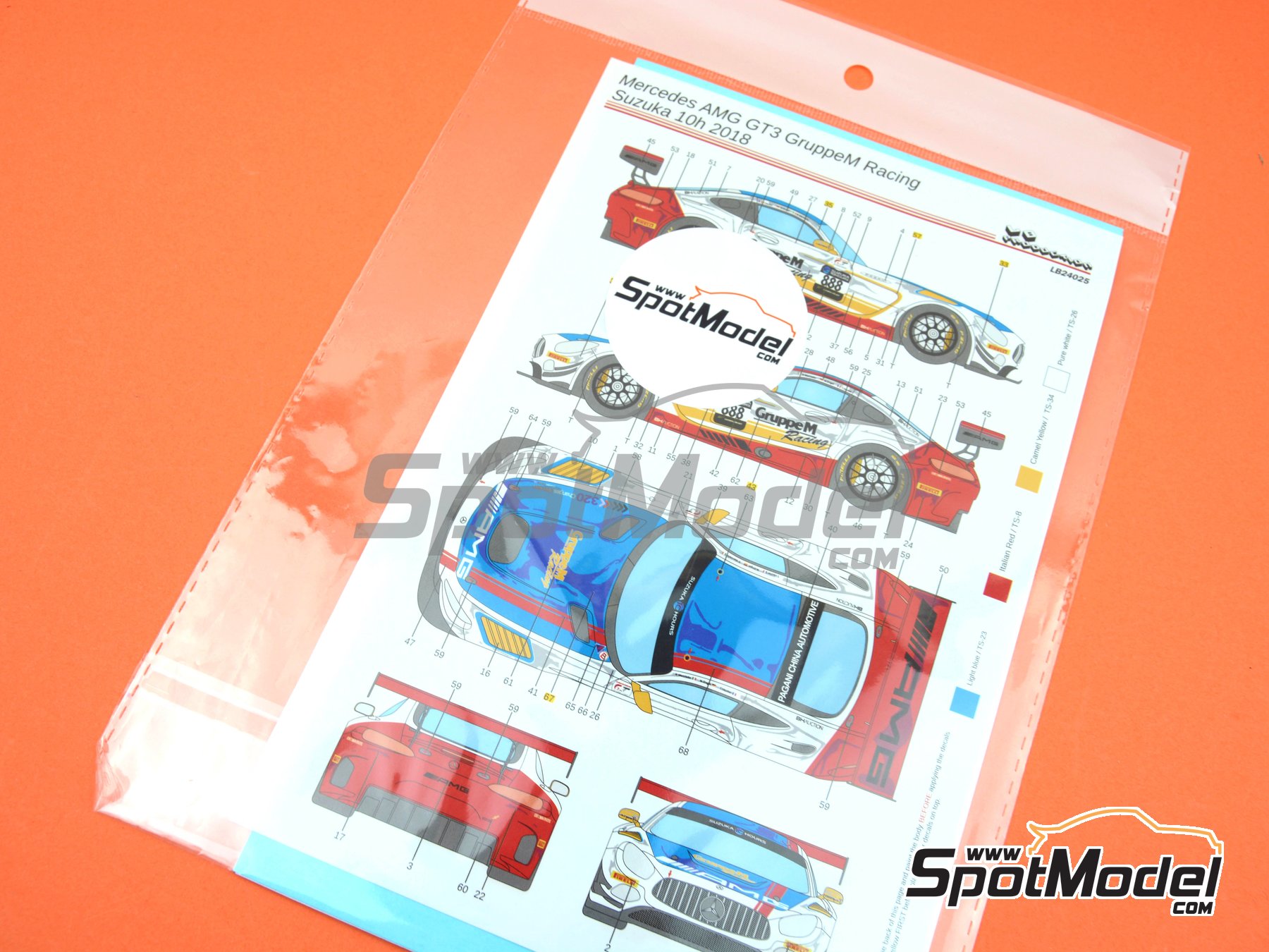 Image 8: Mercedes Benz AMG GT3 GruppeM Racing Team - Suzuka 10 Hours 2018 | Marking / livery in 1/24 scale manufactured by LB Production (ref.&nbsp;LB-24025, also LB24025 and 24025)