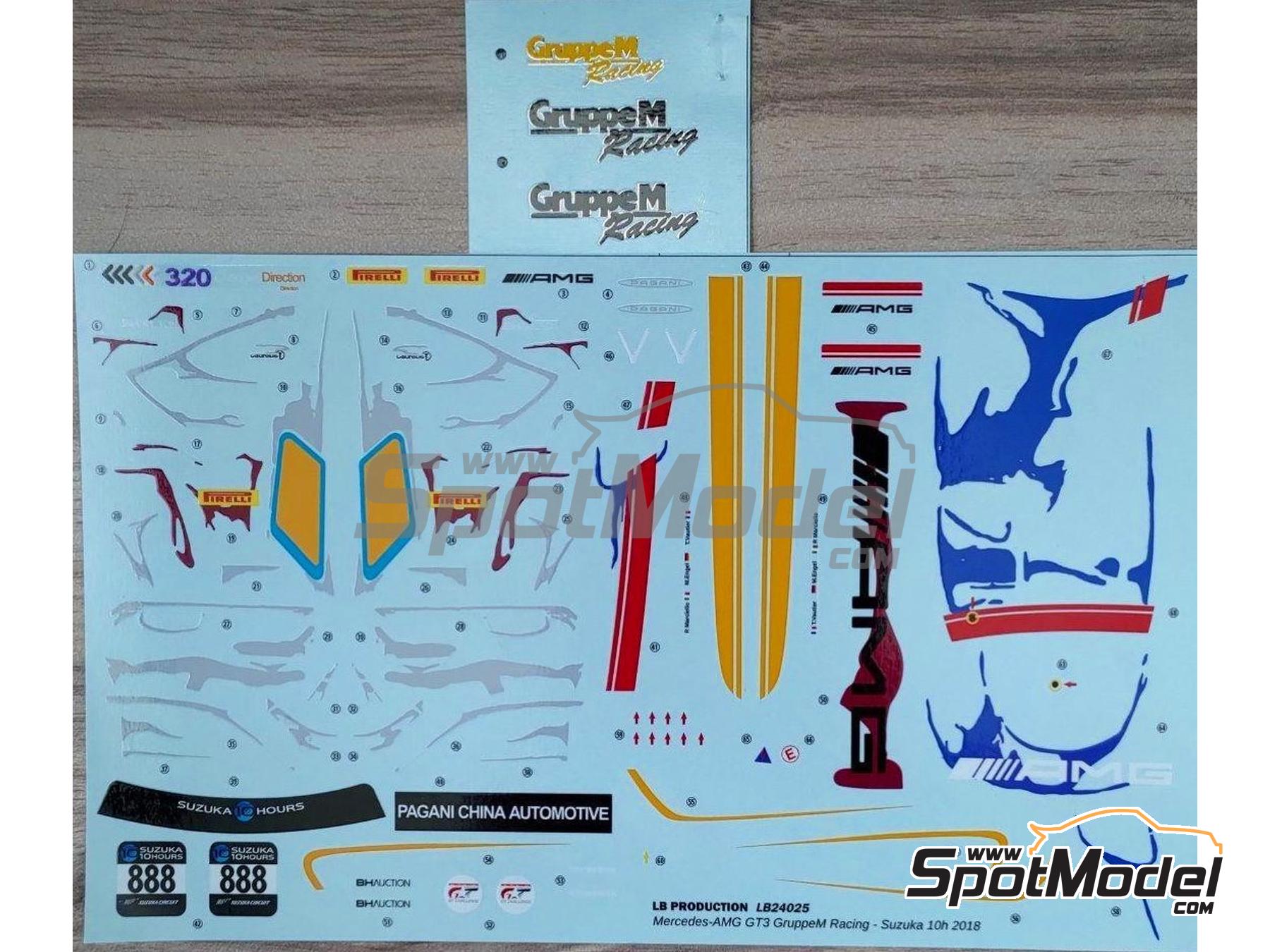 Image 9: Mercedes Benz AMG GT3 GruppeM Racing Team - Suzuka 10 Hours 2018 | Marking / livery in 1/24 scale manufactured by LB Production (ref.&nbsp;LB-24025, also LB24025 and 24025)