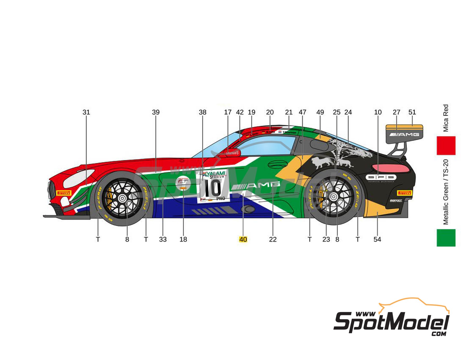 Image 2: Mercedes Benz AMG GT3 SPS Automotive Performance Team - 9 Hours Kyalami 2019 | Marking / livery in 1/24 scale manufactured by LB Production (ref.&nbsp;LB-24026, also LB24026 and 24026)