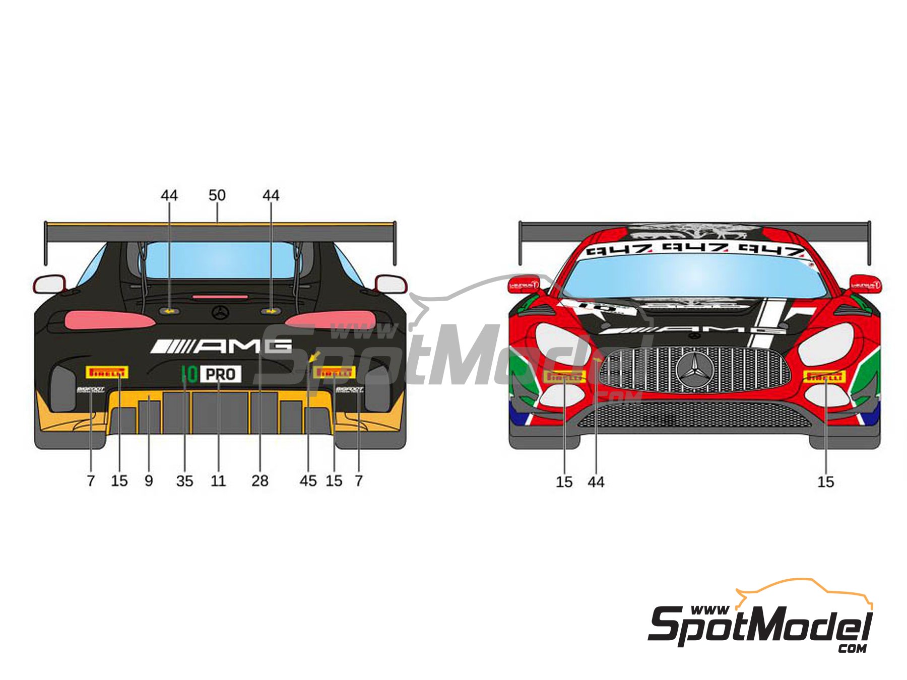 Image 4: Mercedes Benz AMG GT3 SPS Automotive Performance Team - 9 Hours Kyalami 2019 | Marking / livery in 1/24 scale manufactured by LB Production (ref.&nbsp;LB-24026, also LB24026 and 24026)