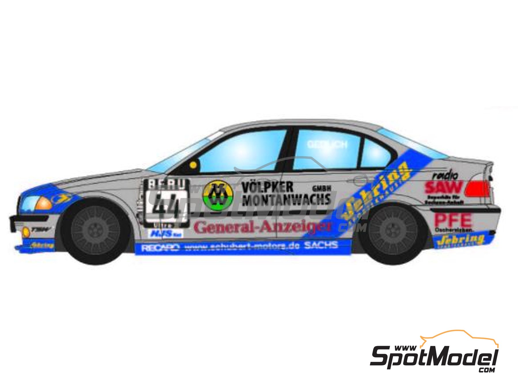 Image 1: BMW 320i E46 Equipo Schubert Motorsports patrocinado por V&ouml;lpker Montanwachs - Guia Race de Macau, Copa de Turismos de Alemania (DTC) 2001 | Decoraci&oacute;n en escala&nbsp;1/24 fabricado por LB Production (ref.&nbsp;LB-24030, tambien LB24030 y 24030)