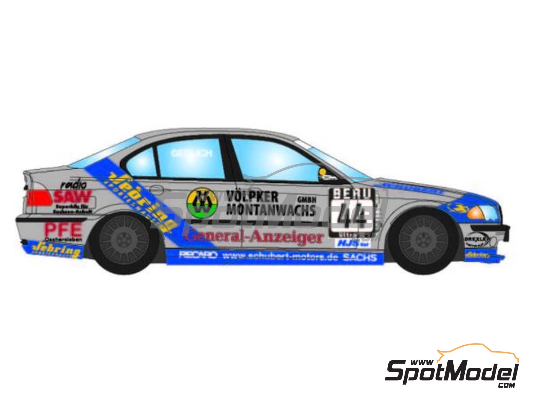 Image 2: BMW 320i E46 Equipo Schubert Motorsports patrocinado por V&ouml;lpker Montanwachs - Guia Race de Macau, Copa de Turismos de Alemania (DTC) 2001 | Decoraci&oacute;n en escala&nbsp;1/24 fabricado por LB Production (ref.&nbsp;LB-24030, tambien LB24030 y 24030)