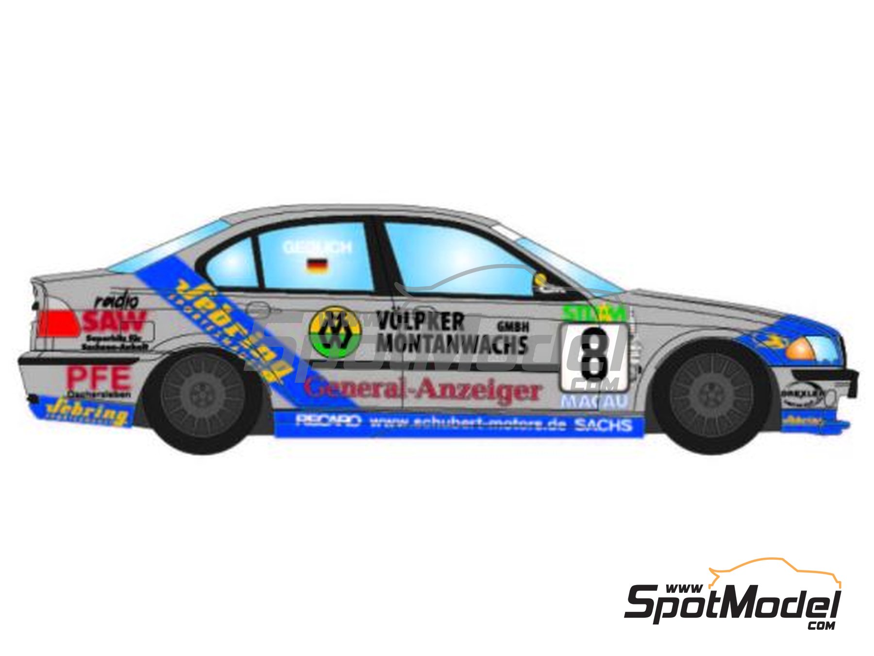 Image 6: BMW 320i E46 Equipo Schubert Motorsports patrocinado por V&ouml;lpker Montanwachs - Guia Race de Macau, Copa de Turismos de Alemania (DTC) 2001 | Decoraci&oacute;n en escala&nbsp;1/24 fabricado por LB Production (ref.&nbsp;LB-24030, tambien LB24030 y 24030)