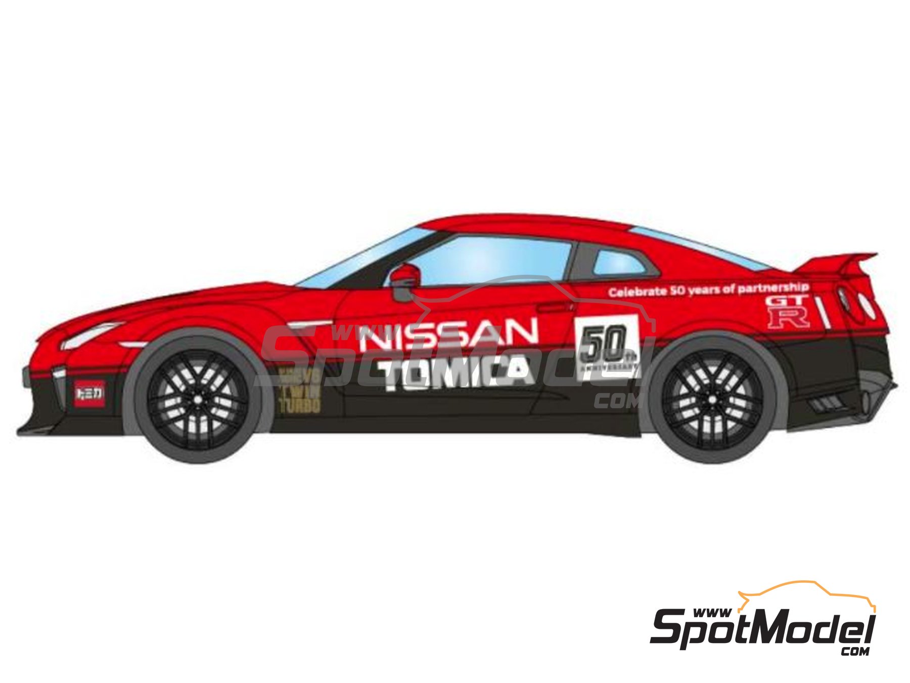 Image 1: Nissan GT-R patrocinado por Tomica 50th Anniversary | Decoraci&oacute;n en escala&nbsp;1/24 fabricado por LB Production (ref.&nbsp;LB-24032, tambien LB24032 y 24032)